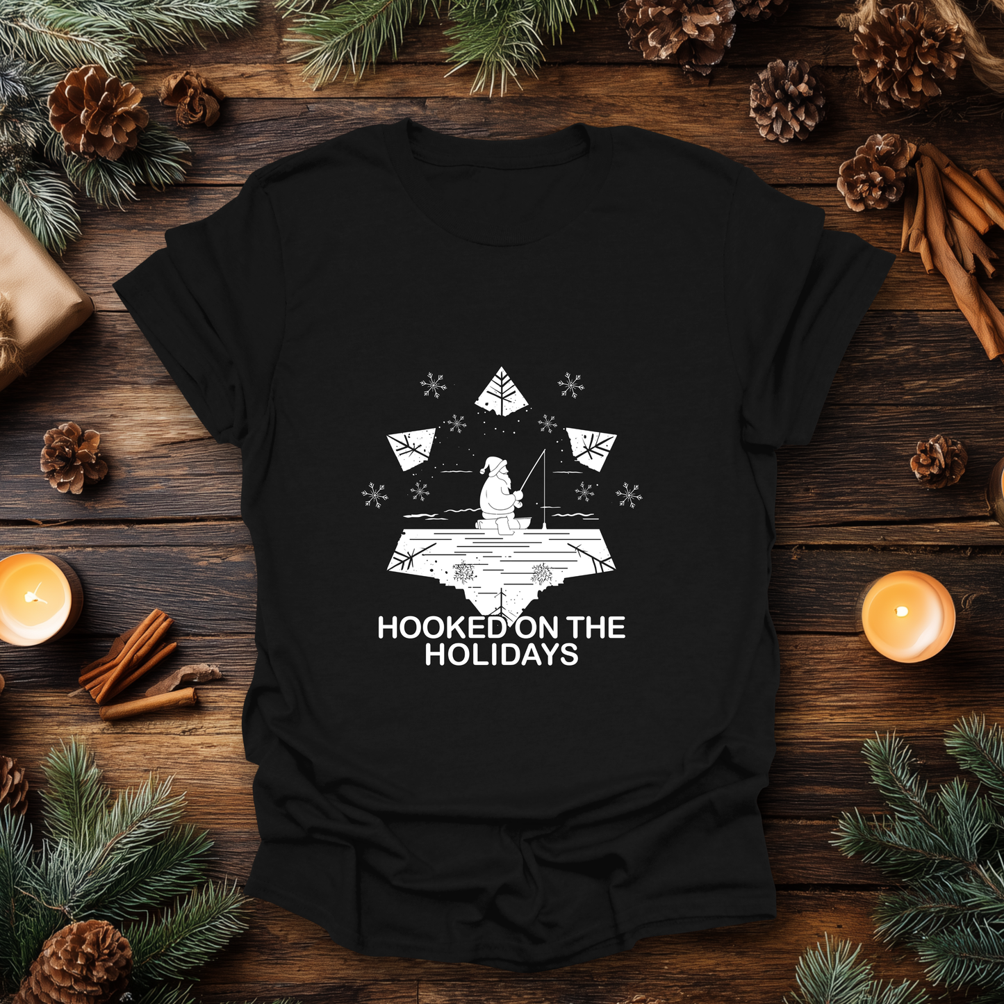 Hooked on the Holidays - Santa Ice Fishing T-Shirt
