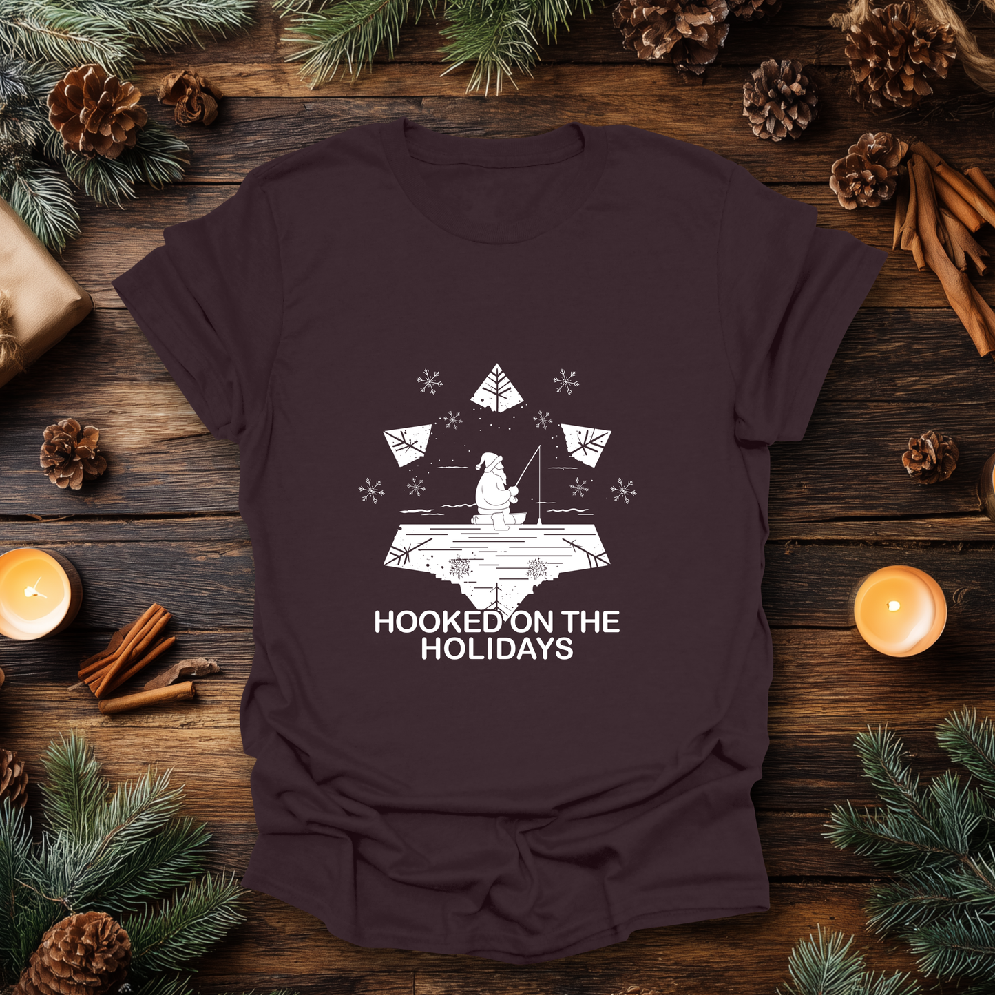 Hooked on the Holidays - Santa Ice Fishing T-Shirt