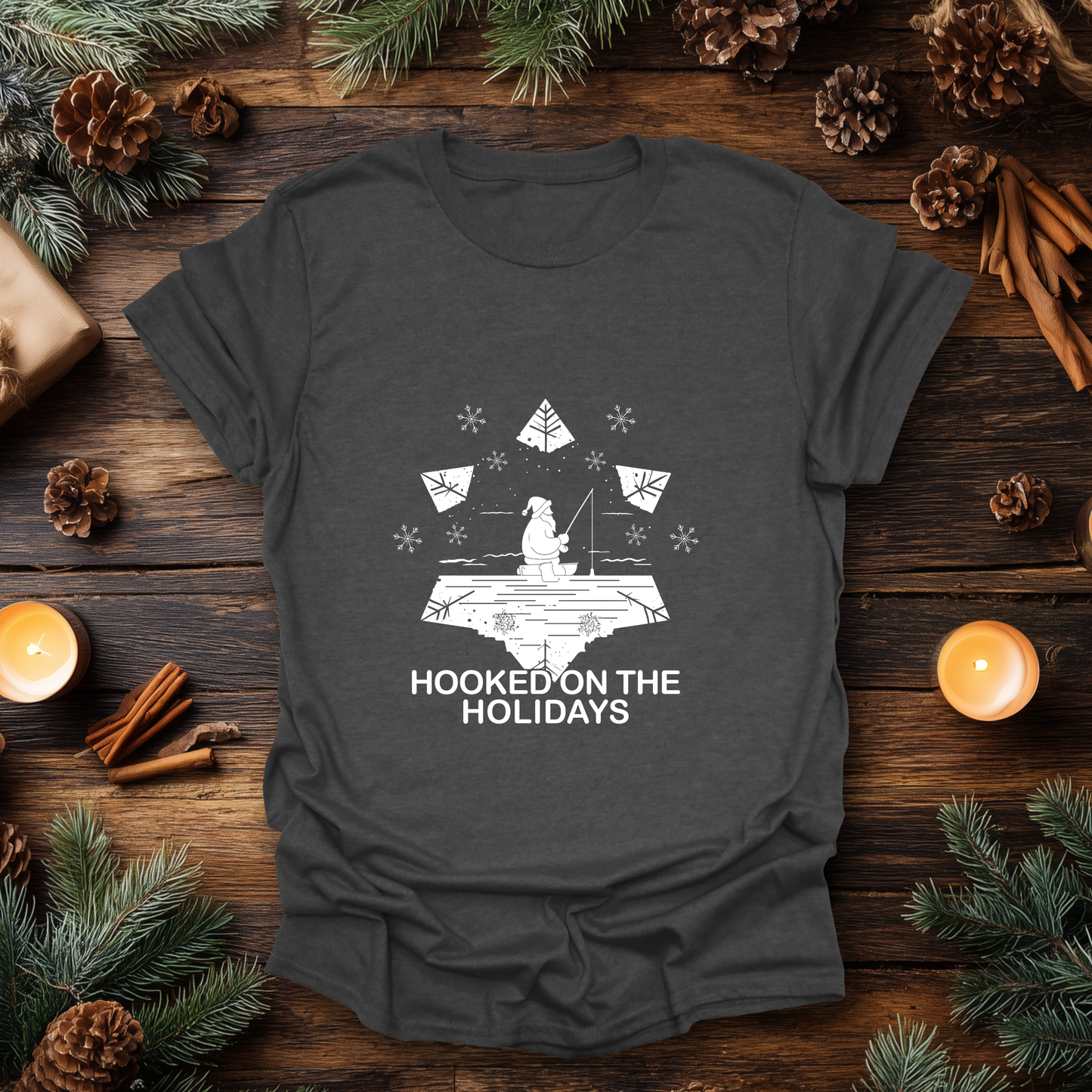 Hooked on the Holidays - Santa Ice Fishing T-Shirt
