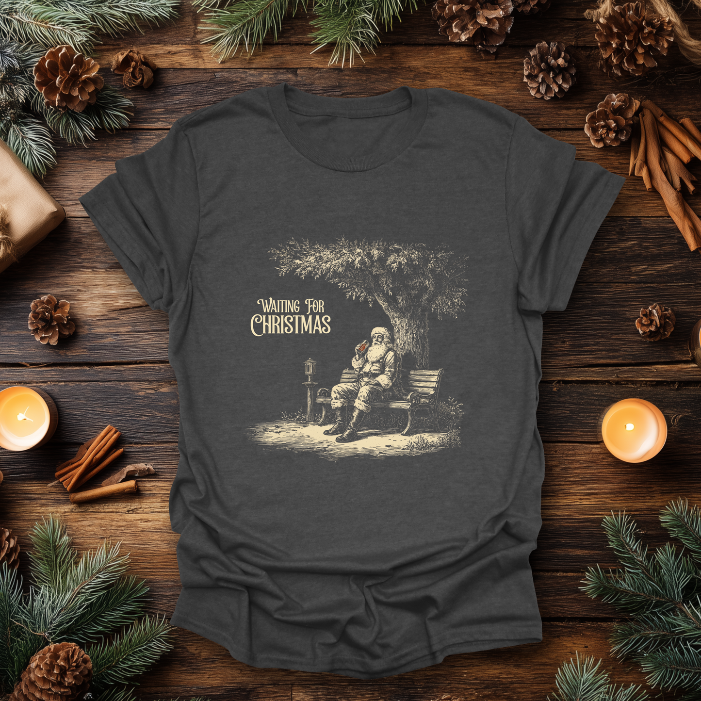 Waiting for Christmas – Vintage Santa T-Shirt