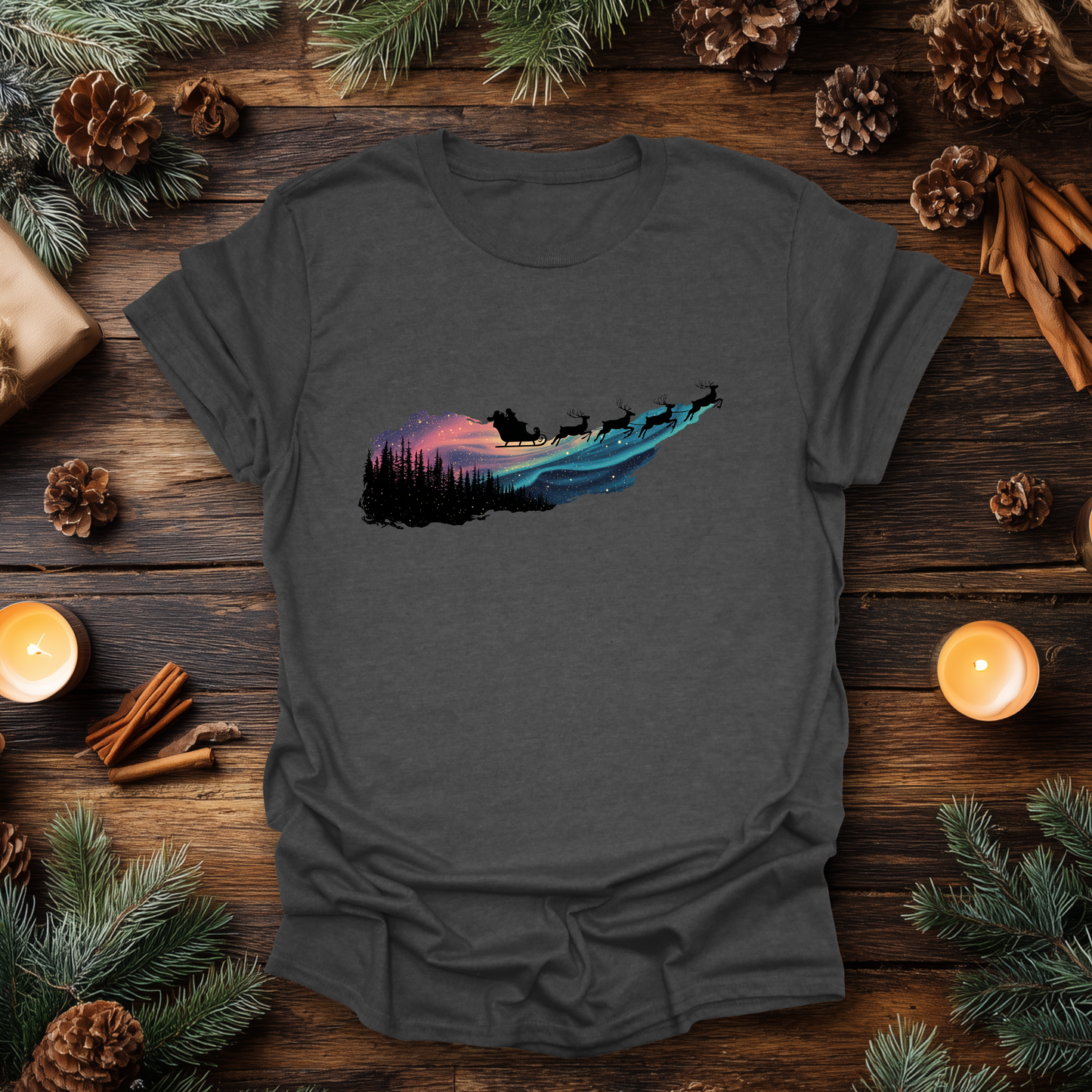 Silent Flight - Northern Lights Santa T-Shirt