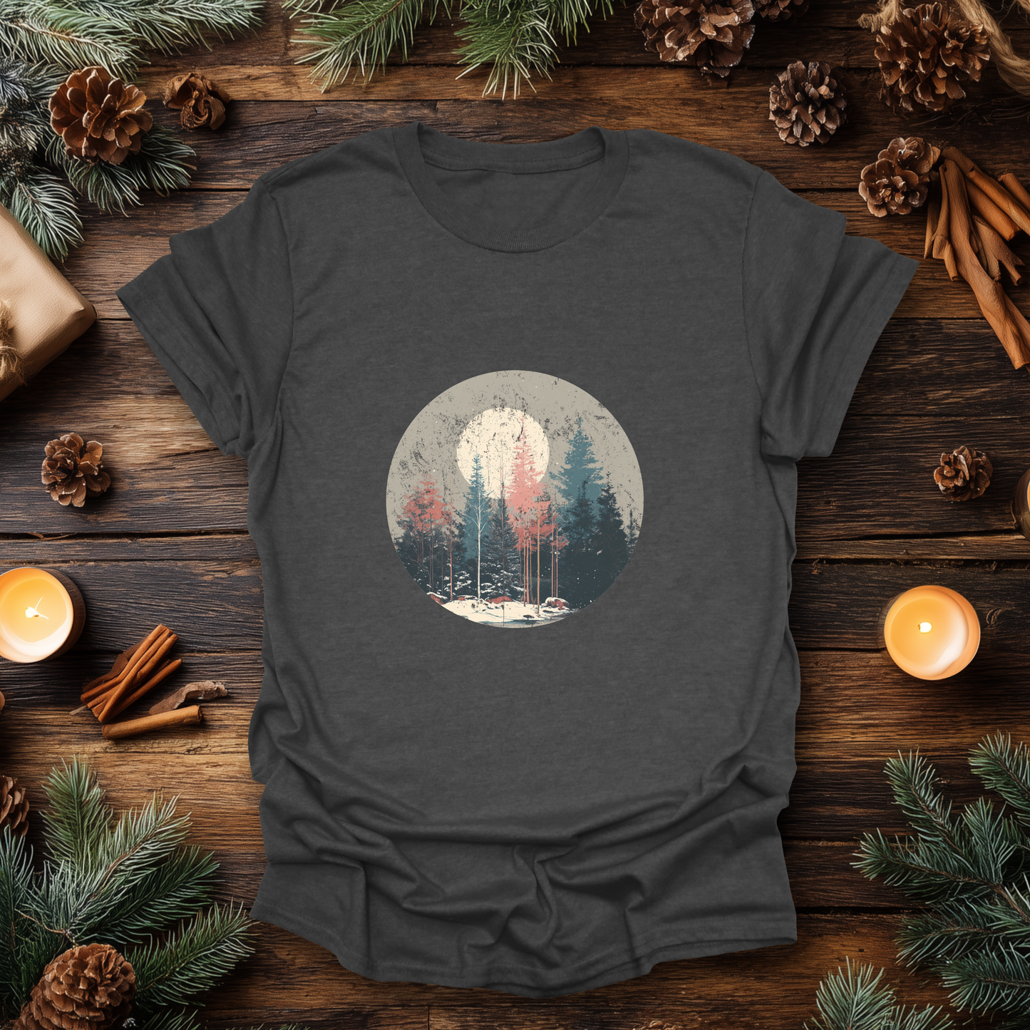 Vintage Winter Moon Forest T-Shirt