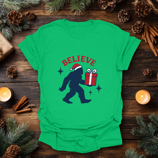 Believe in Bigfoot Christmas T-Shirt