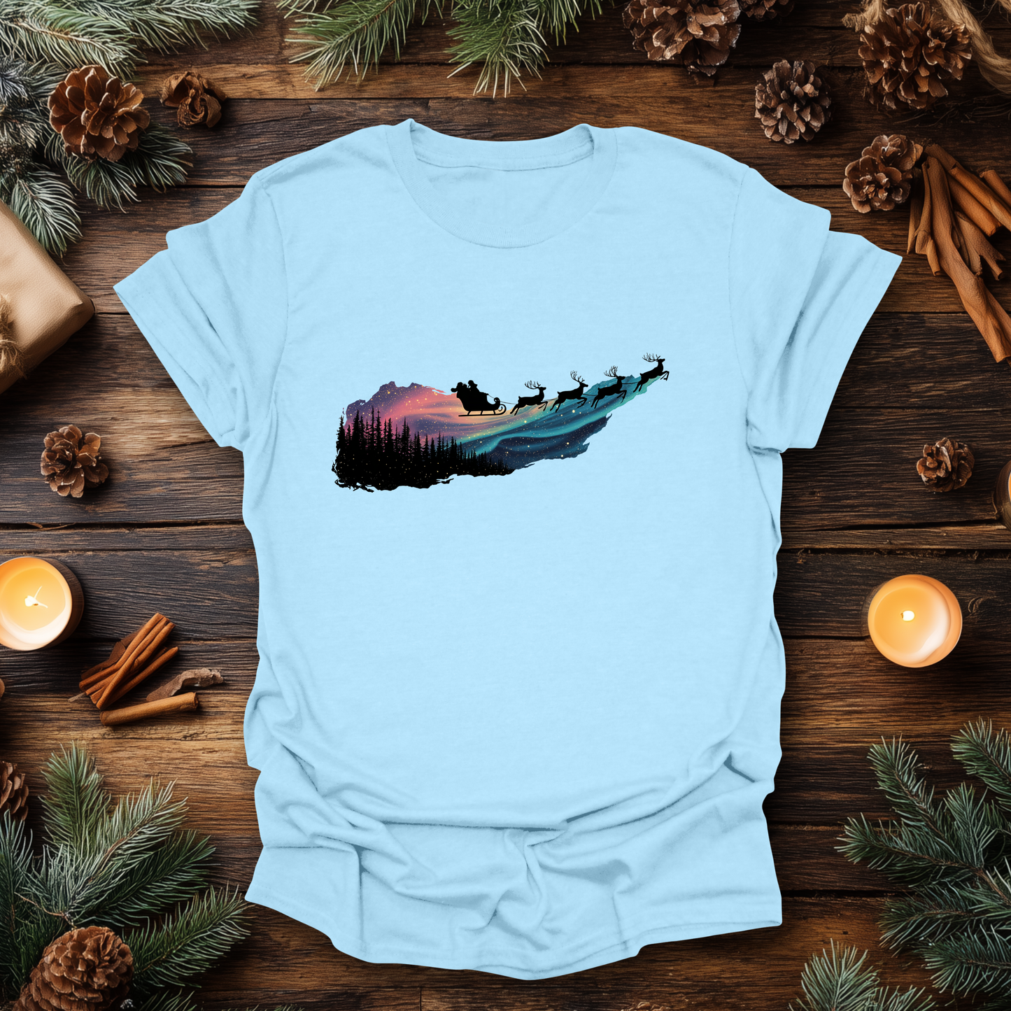 Silent Flight - Northern Lights Santa T-Shirt