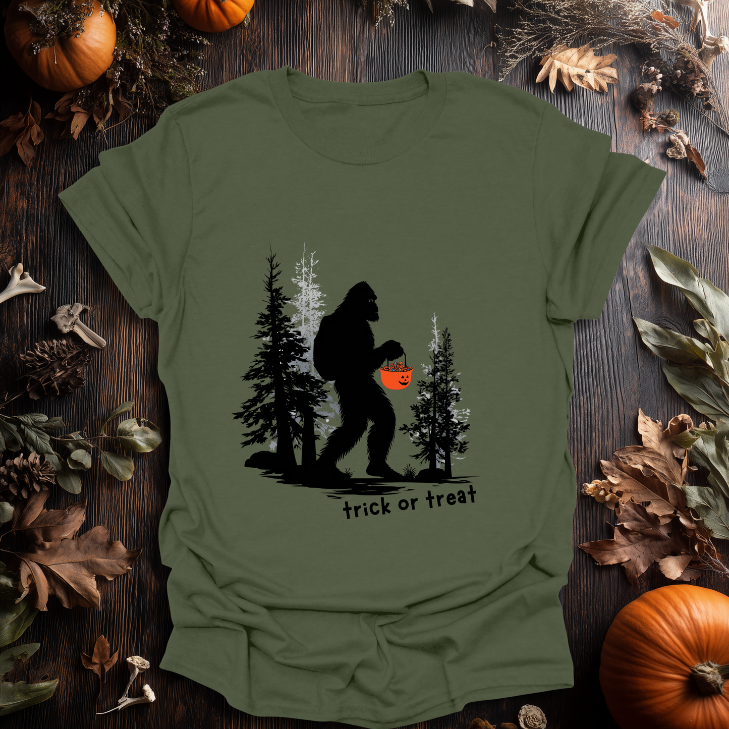 Trick-or-Treat Sasquatch Halloween T-Shirt