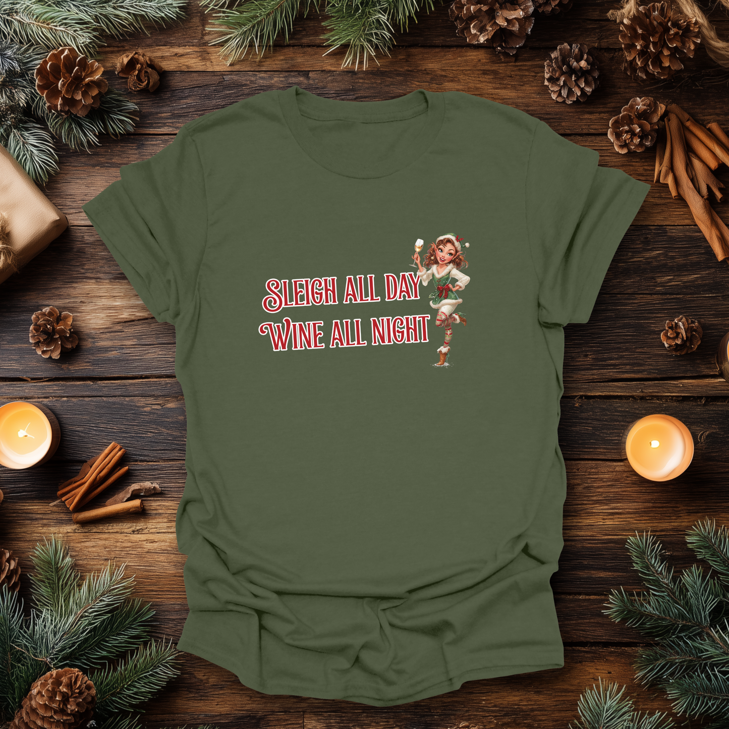 Sleigh All Day, Wine All Night Christmas T-Shirt