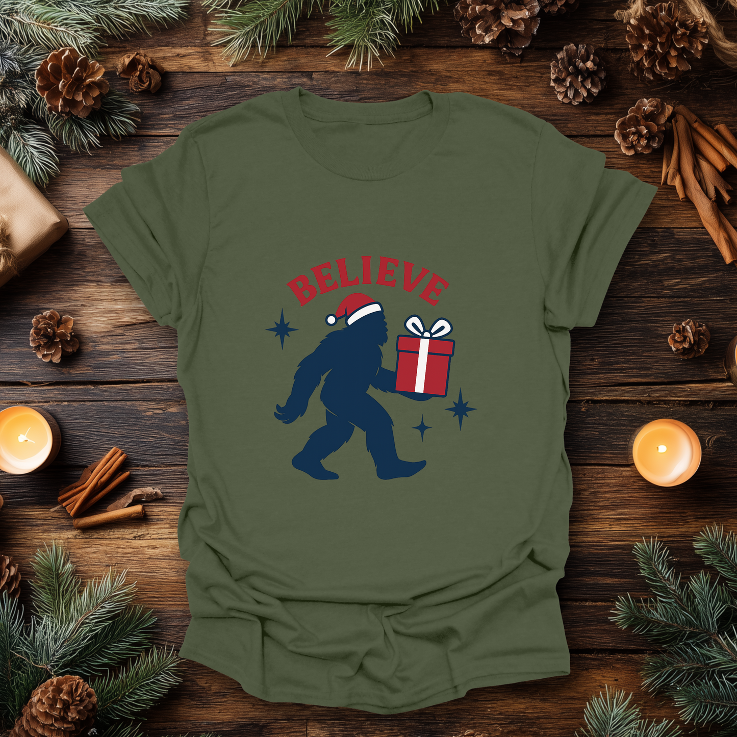Believe in Bigfoot Christmas T-Shirt