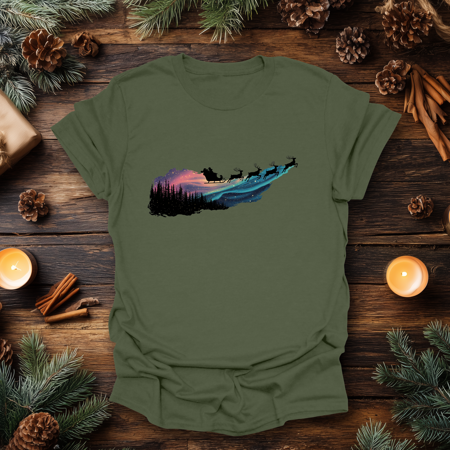 Silent Flight - Northern Lights Santa T-Shirt