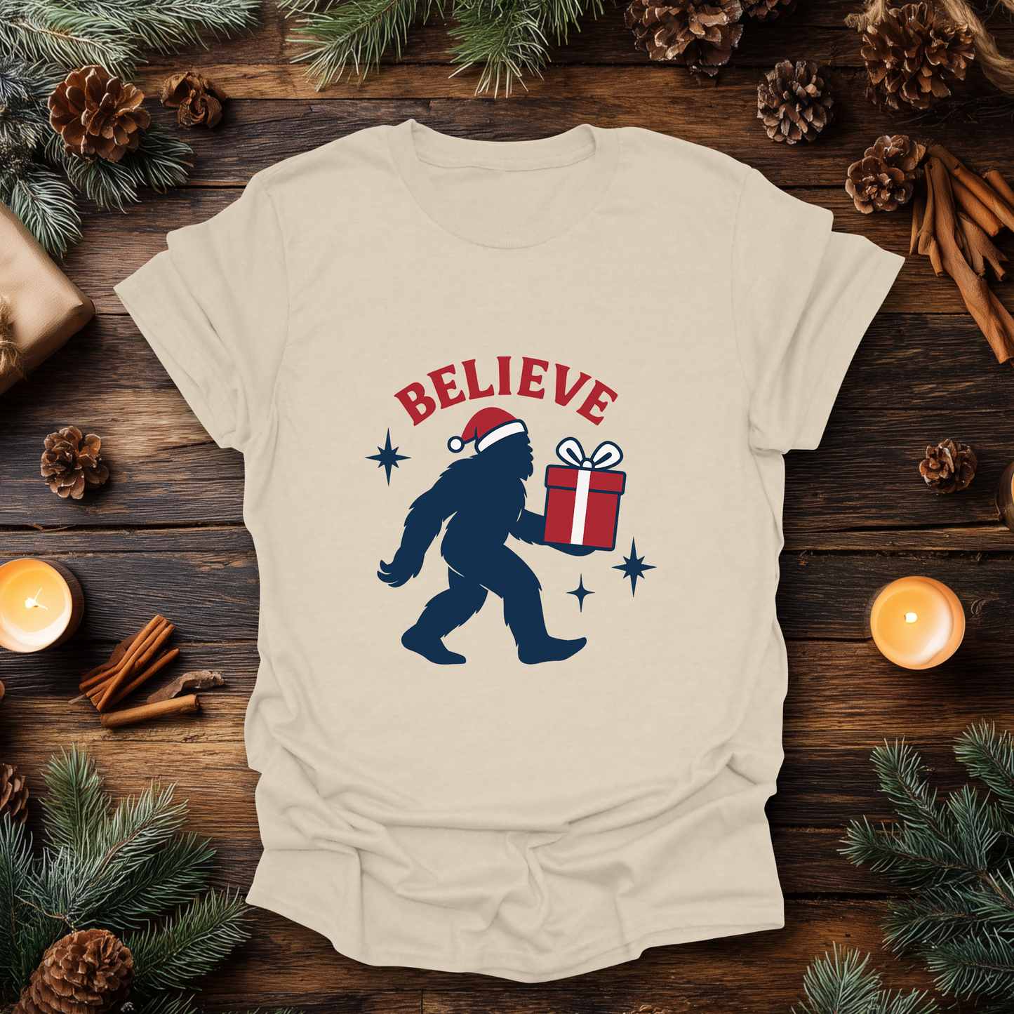 Believe in Bigfoot Christmas T-Shirt