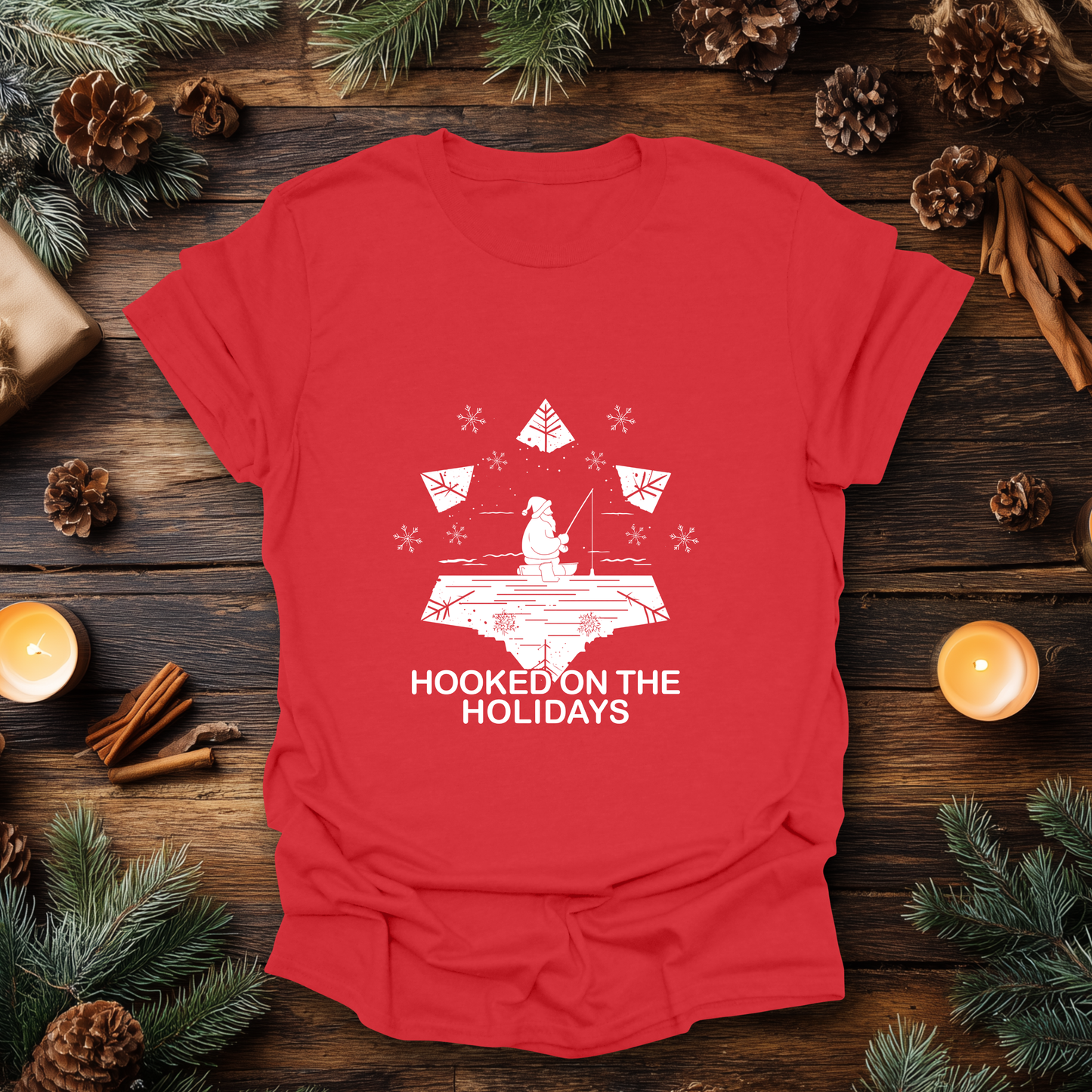 Hooked on the Holidays - Santa Ice Fishing T-Shirt