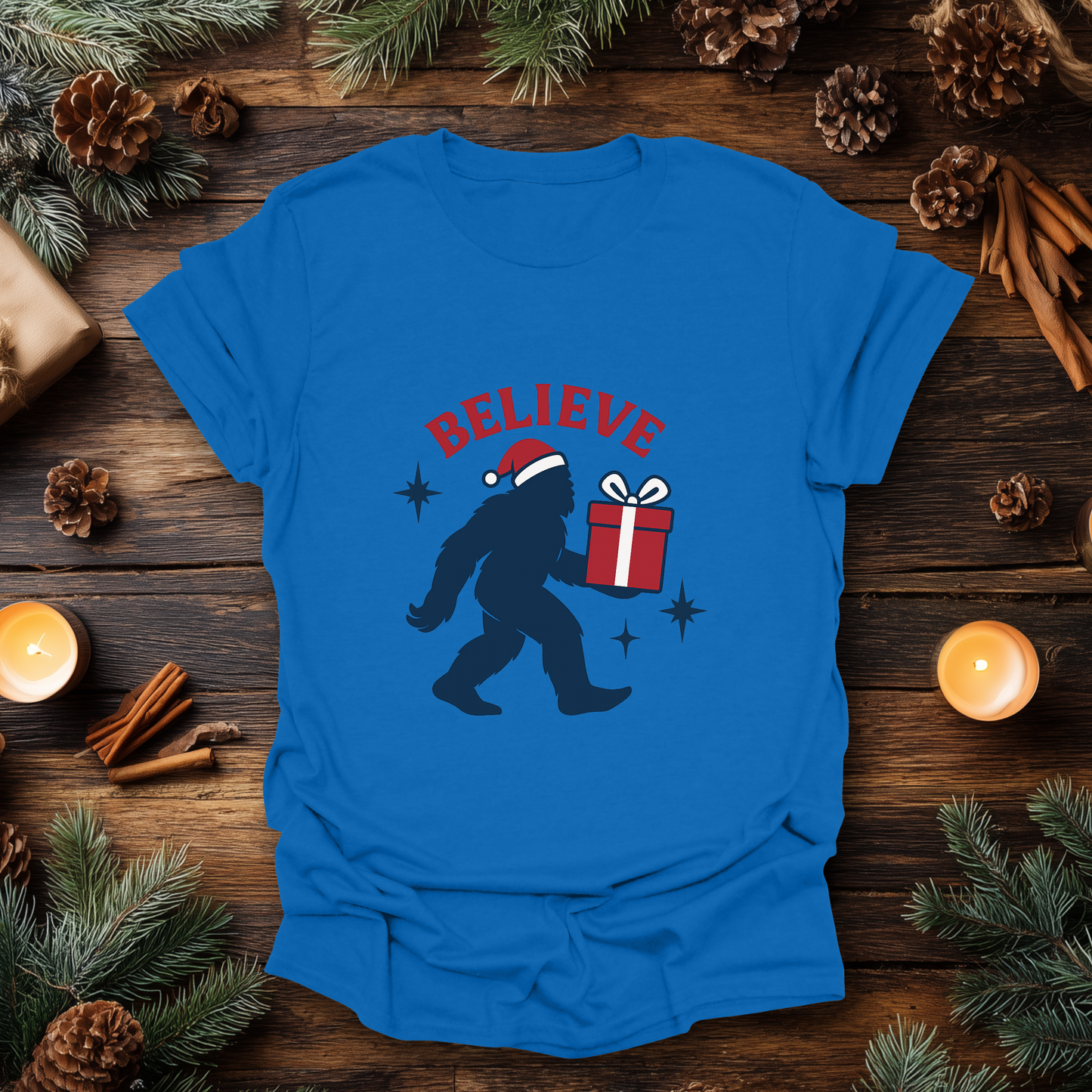 Believe in Bigfoot Christmas T-Shirt