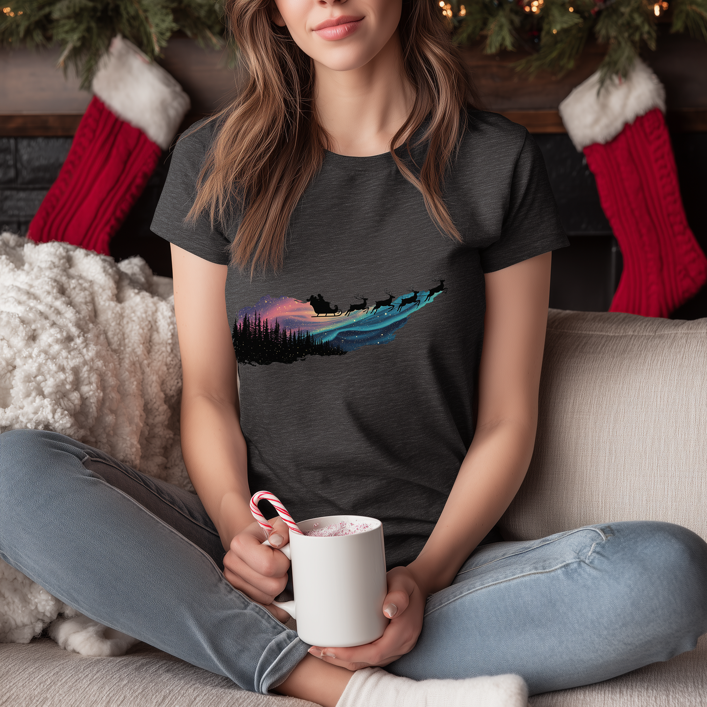 Silent Flight - Northern Lights Santa T-Shirt