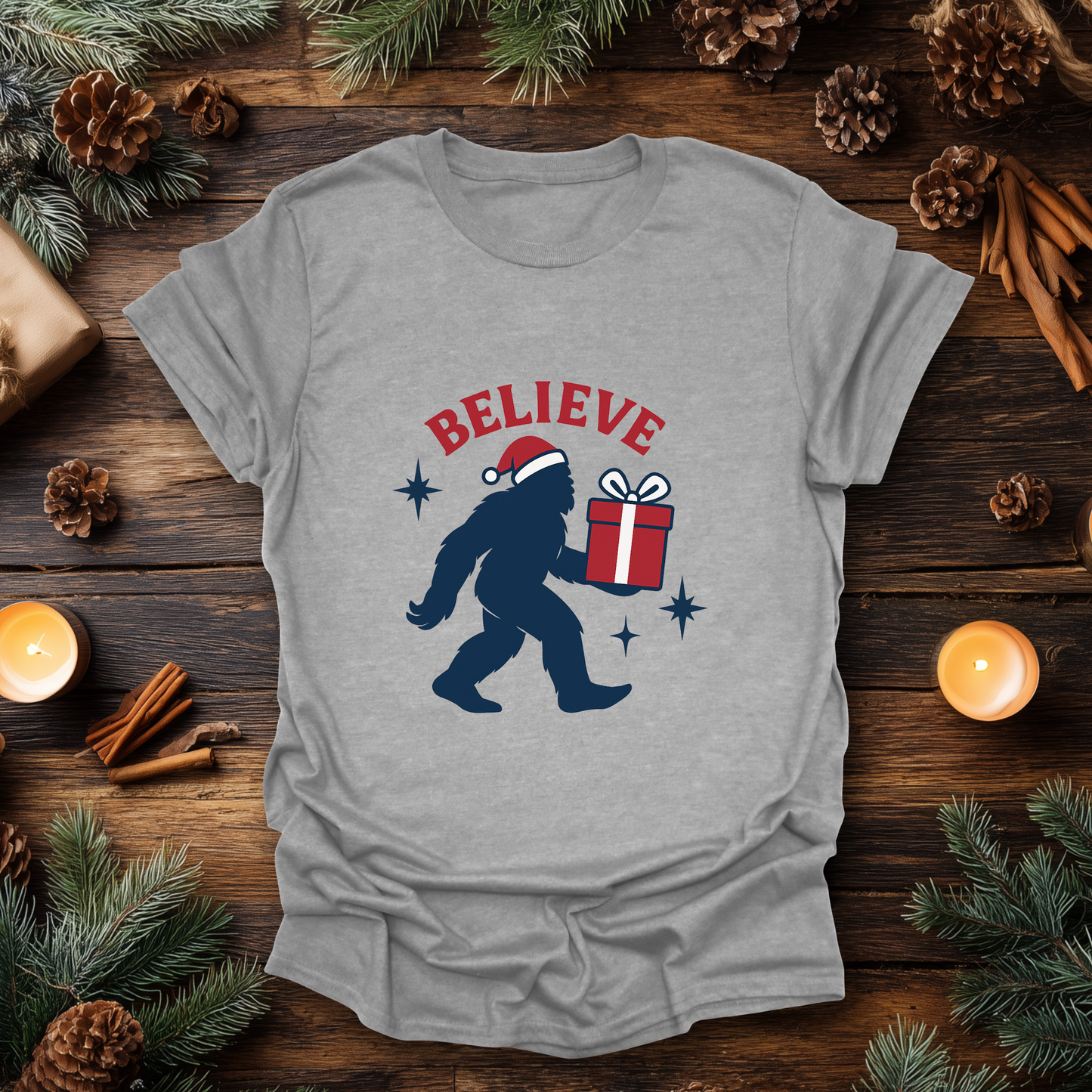 Believe in Bigfoot Christmas T-Shirt