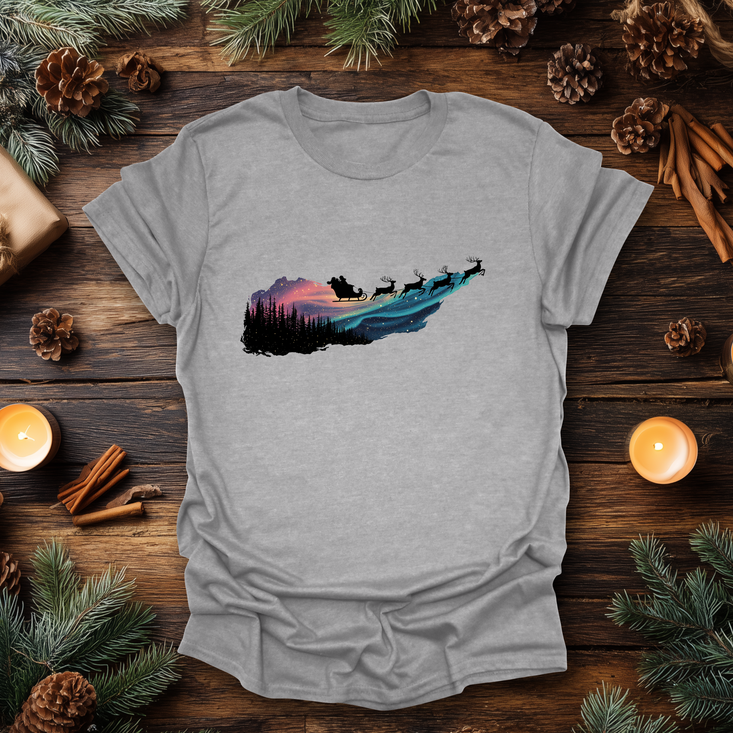 Silent Flight - Northern Lights Santa T-Shirt