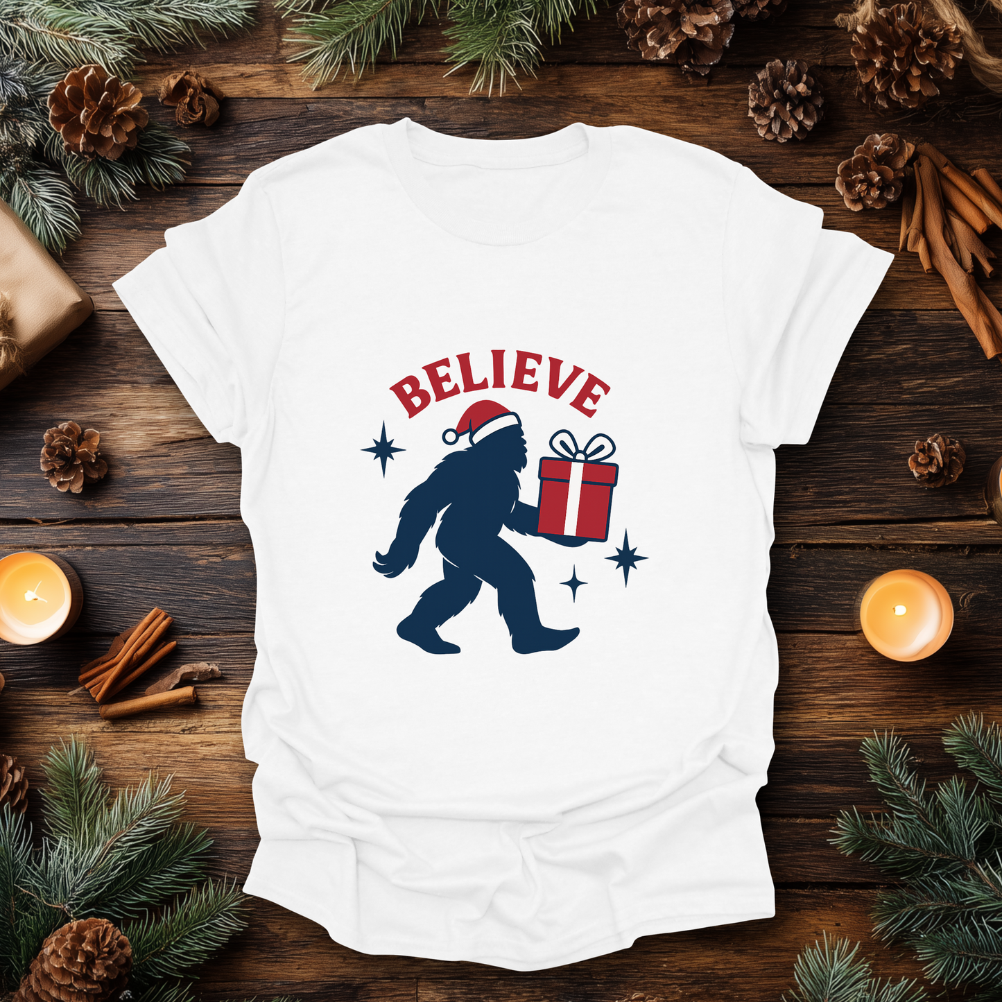 Believe in Bigfoot Christmas T-Shirt