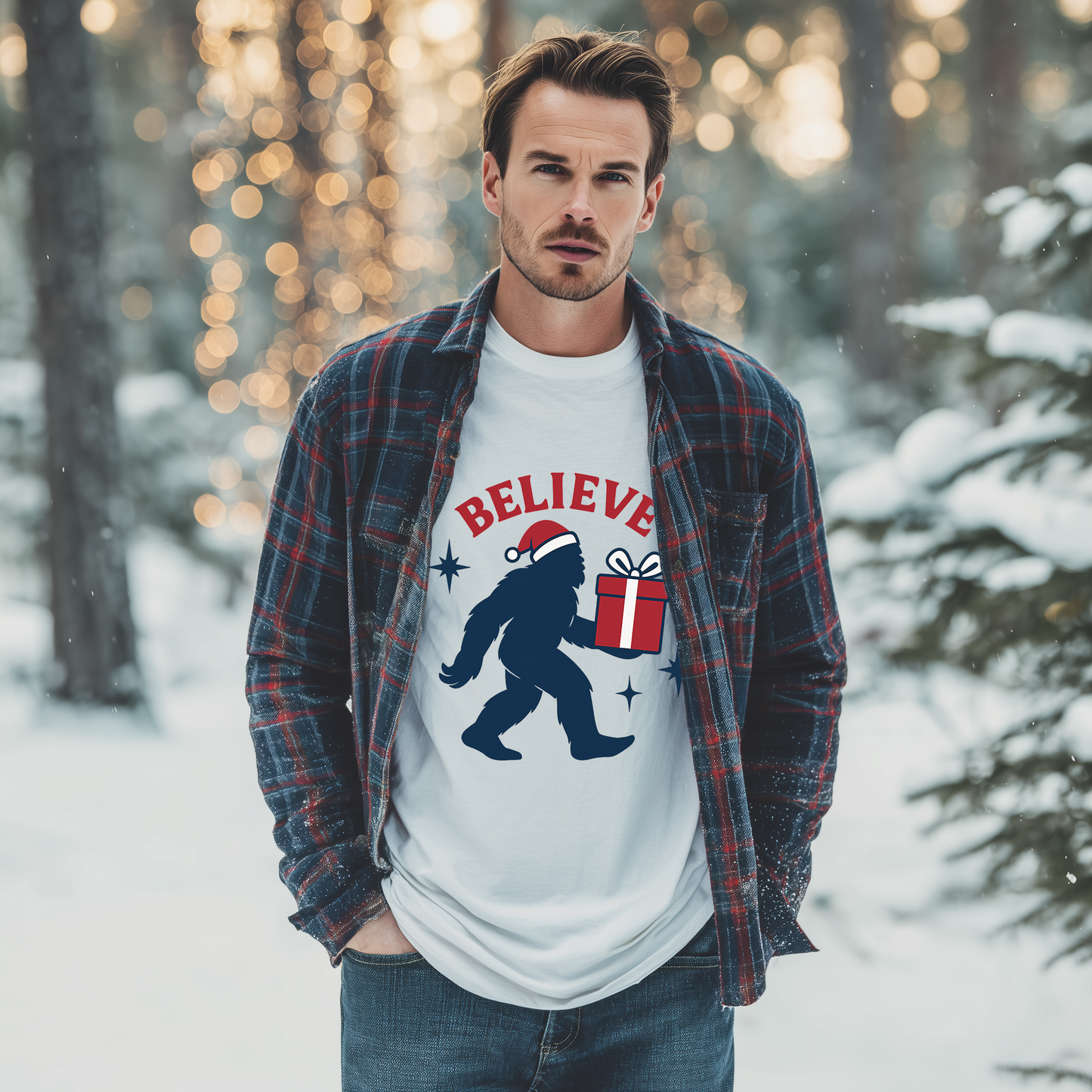 Believe in Bigfoot Christmas T-Shirt