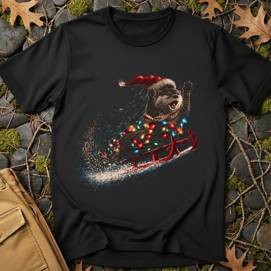 Sledding Otter Christmas T-Shirt
