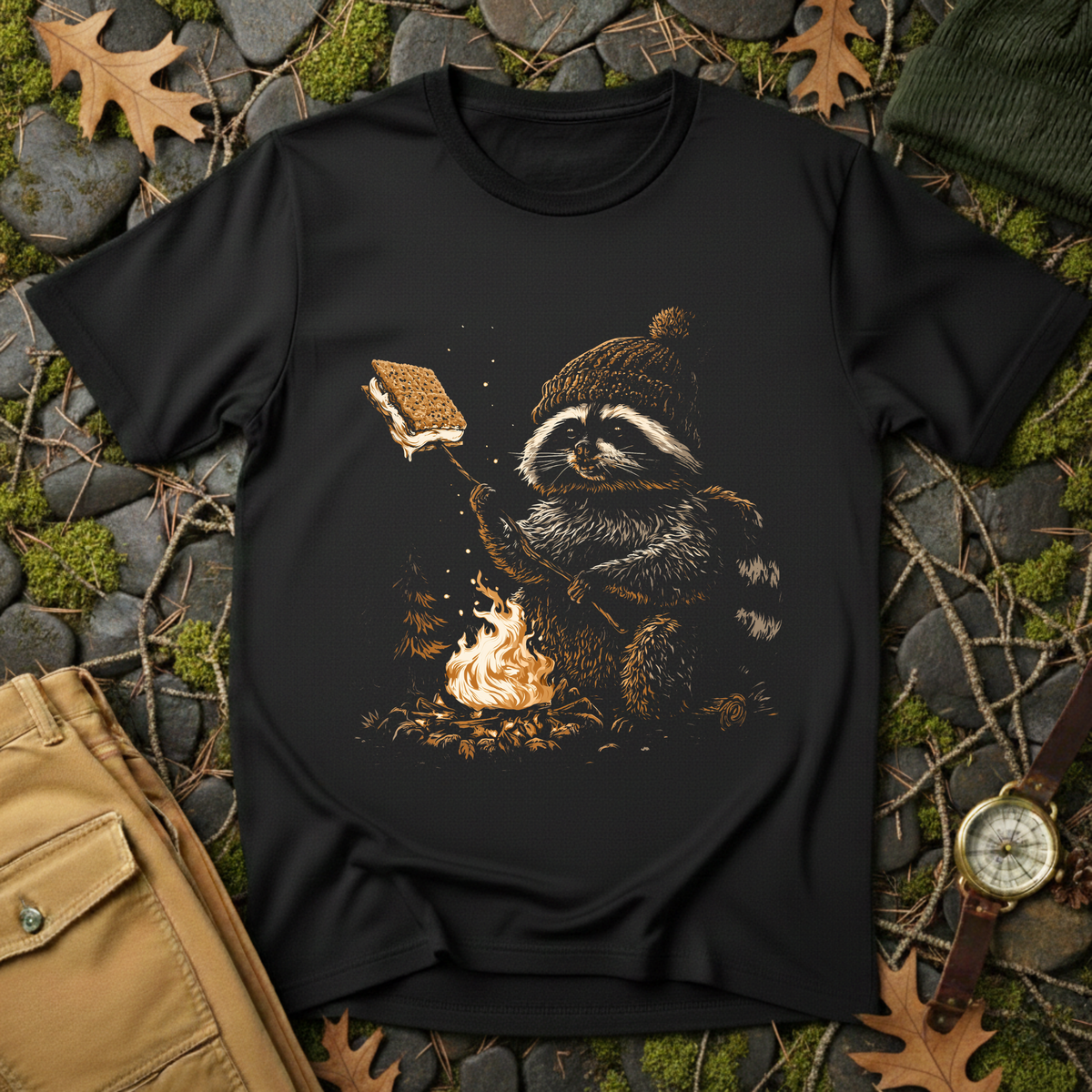 Campfire S'mores Raccoon T-Shirt