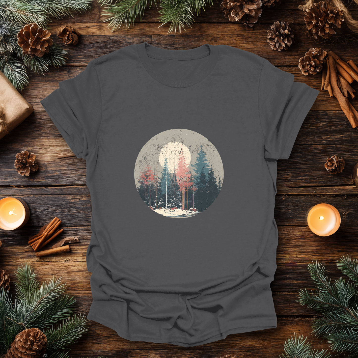 Vintage Winter Moon Forest T-Shirt