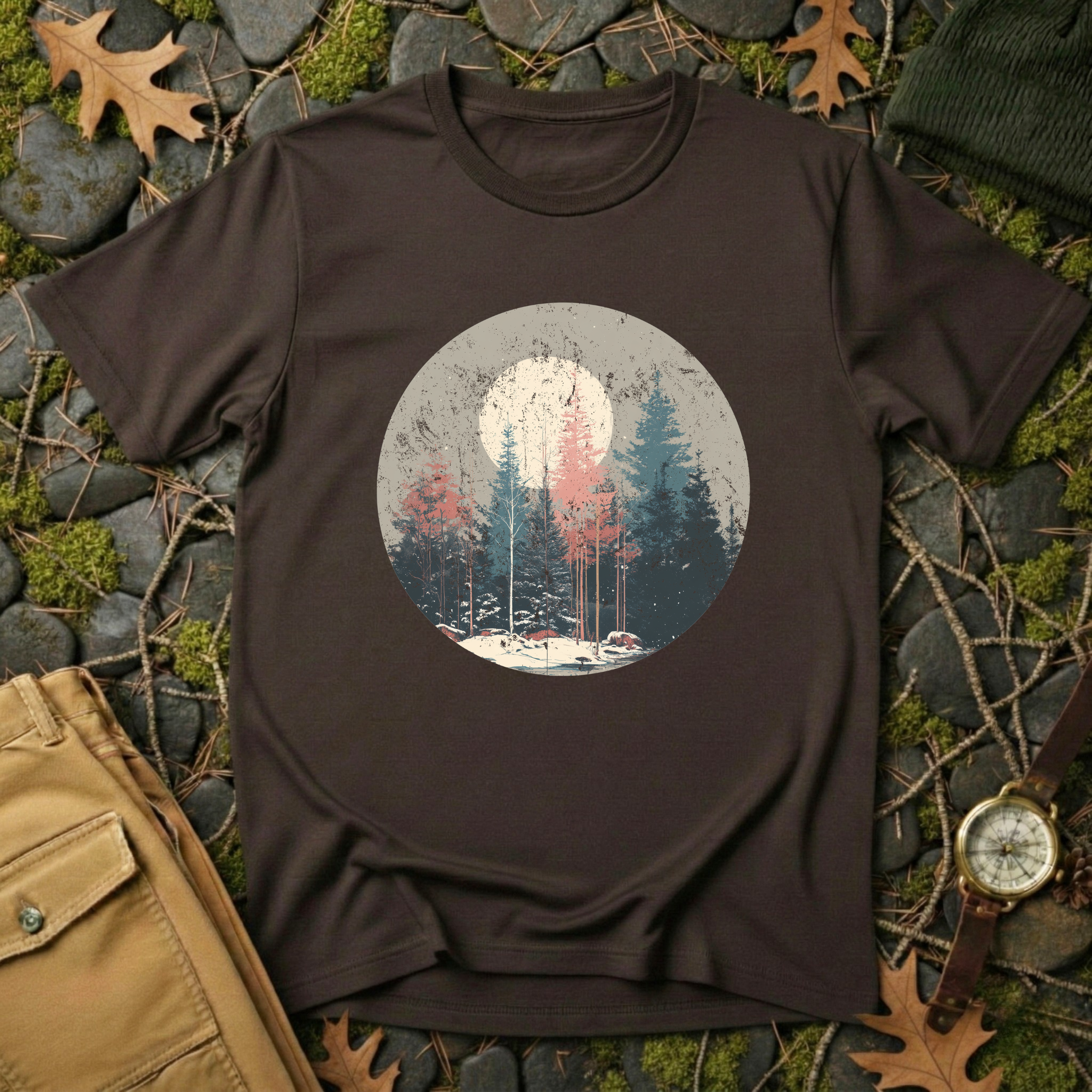 Vintage Winter Moon Forest T-Shirt