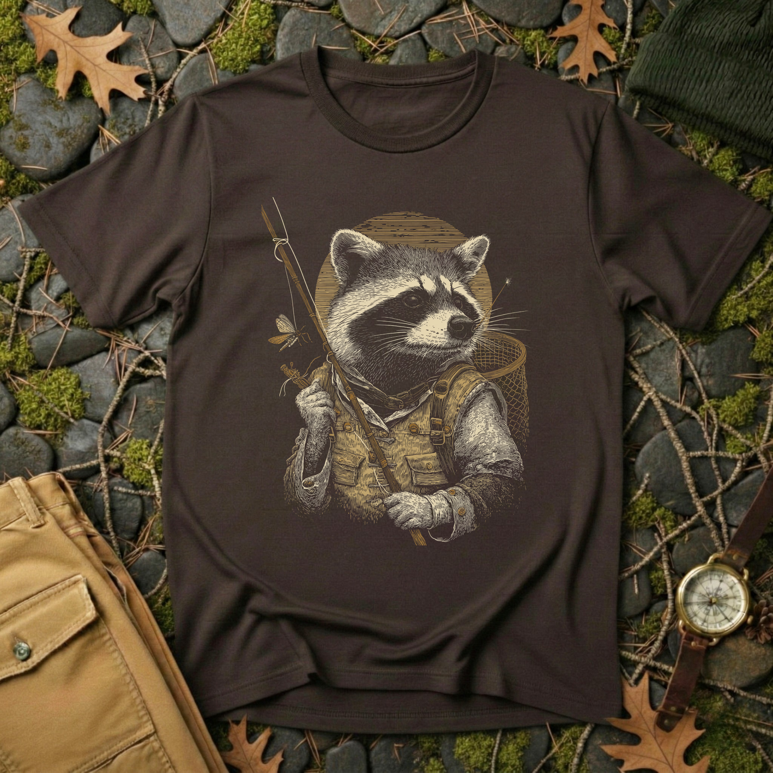 Fly Fishing Raccoon T-Shirt