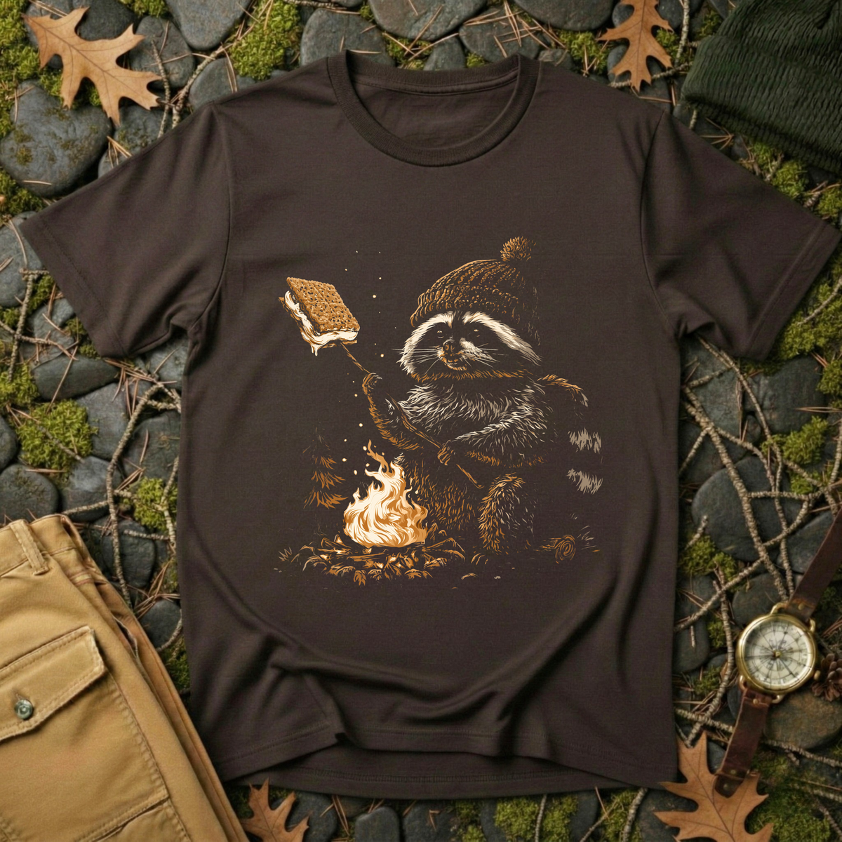 Campfire S'mores Raccoon T-Shirt