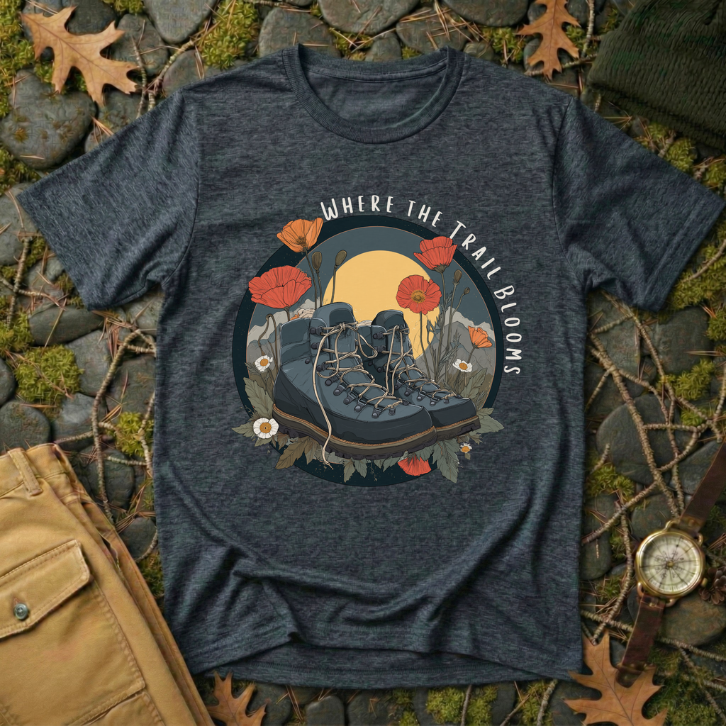 Trail Bloom Wanderer - Hiking Boots & Wildflower T-Shirt