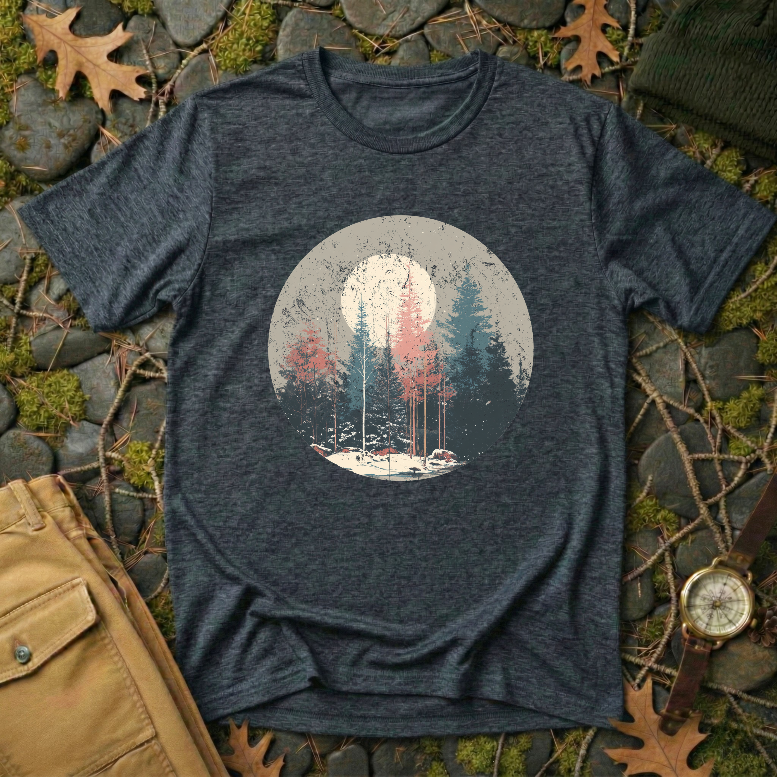 Vintage Winter Moon Forest T-Shirt