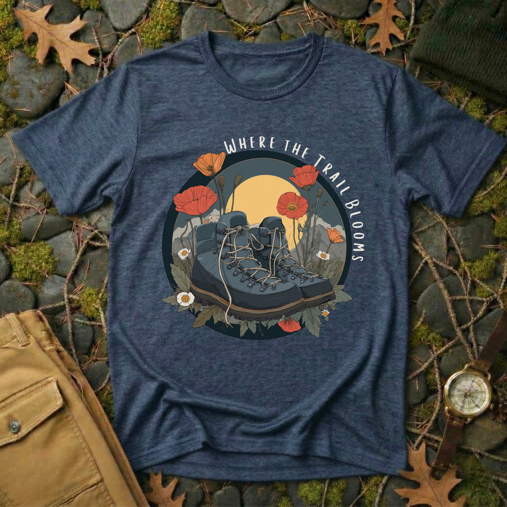 Trail Bloom Wanderer - Hiking Boots & Wildflower T-Shirt