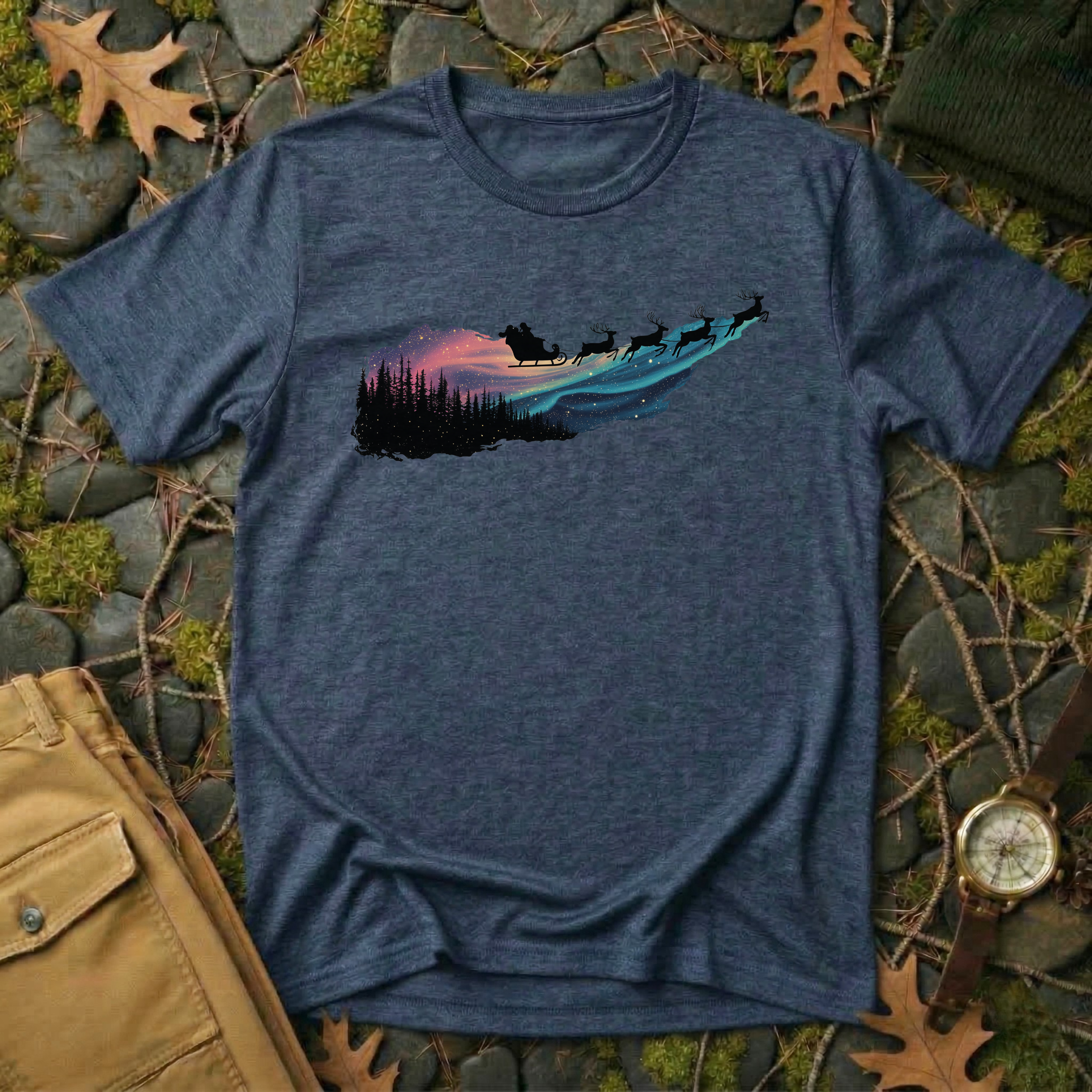 Silent Flight - Northern Lights Santa T-Shirt