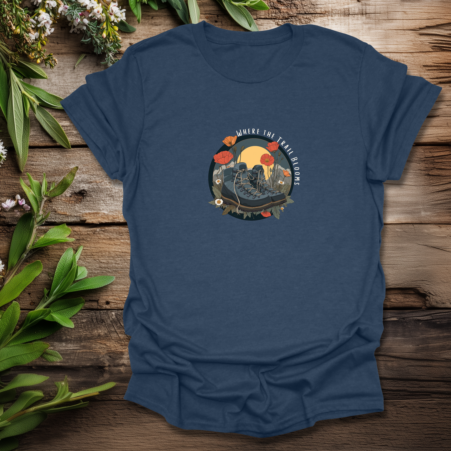 Trail Bloom Wanderer - Hiking Boots & Wildflower T-Shirt