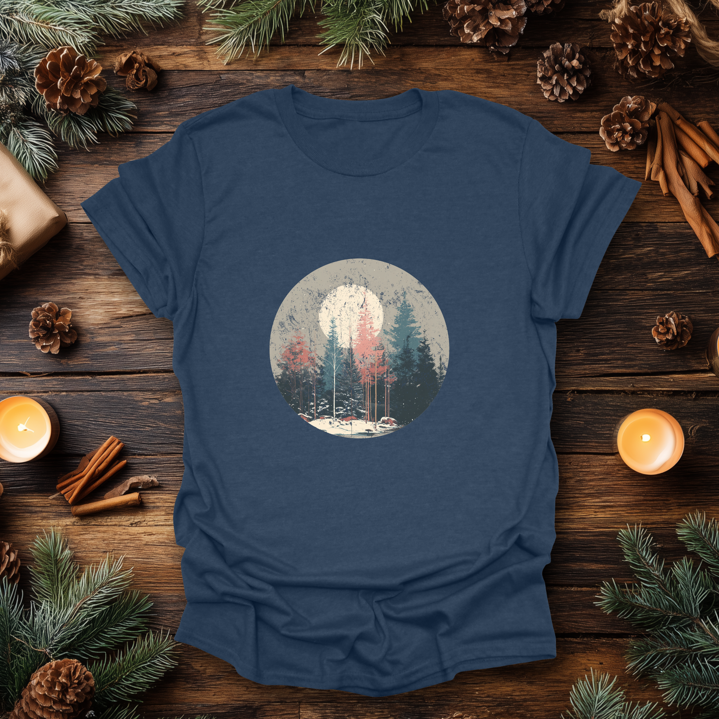 Vintage Winter Moon Forest T-Shirt
