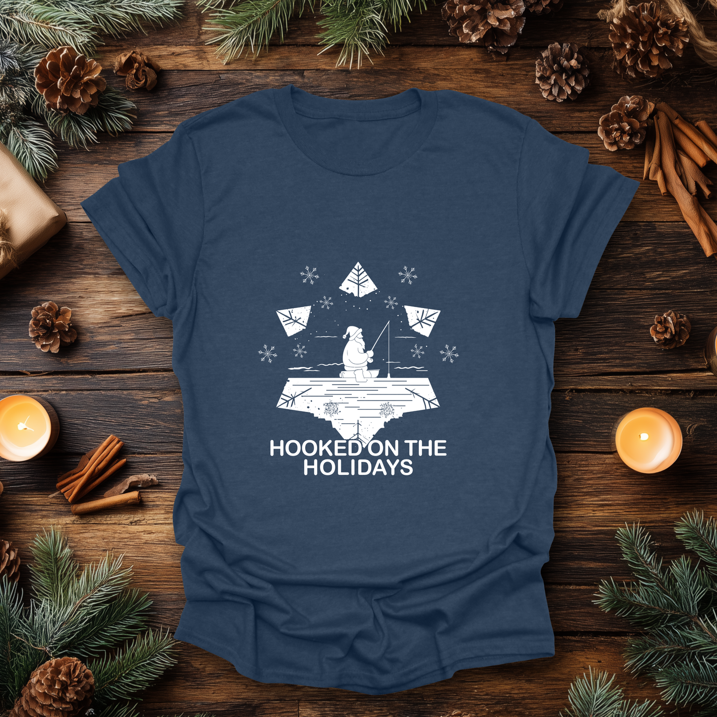 Hooked on the Holidays - Santa Ice Fishing T-Shirt