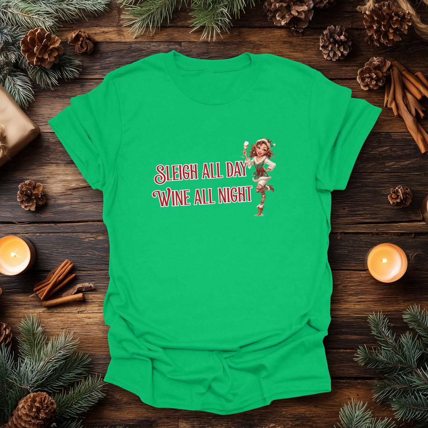 Sleigh All Day, Wine All Night Christmas T-Shirt