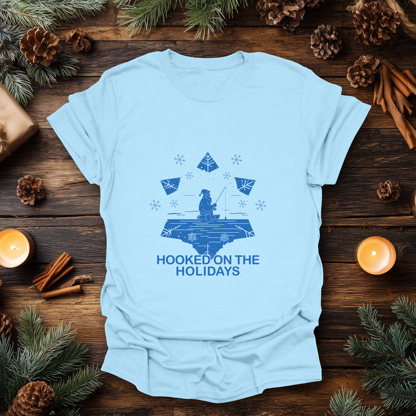 Hooked on the Holidays - Santa Ice Fishing T-Shirt