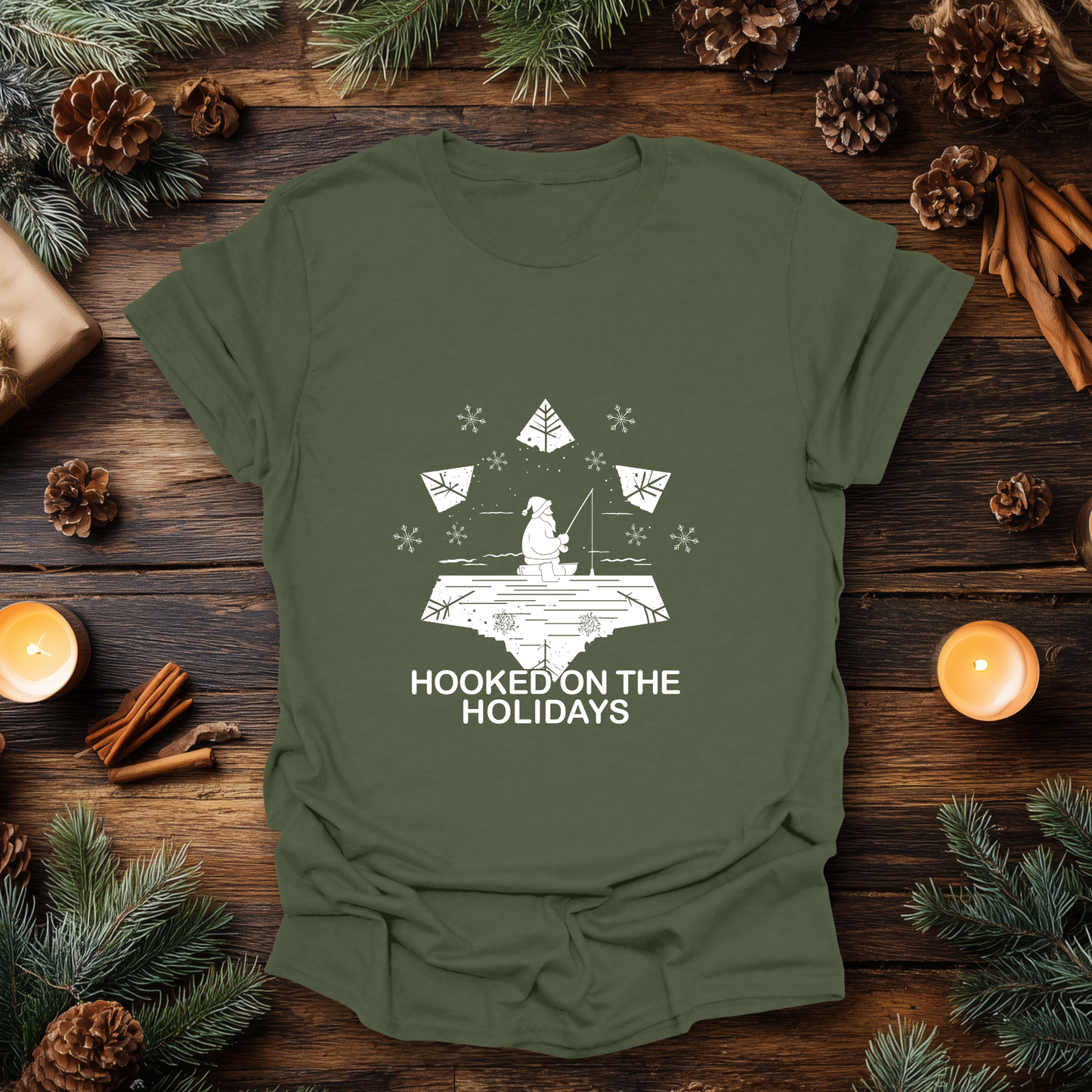 Hooked on the Holidays - Santa Ice Fishing T-Shirt