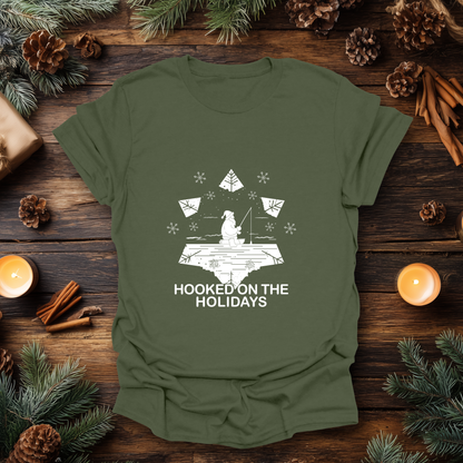 Hooked on the Holidays - Santa Ice Fishing T-Shirt