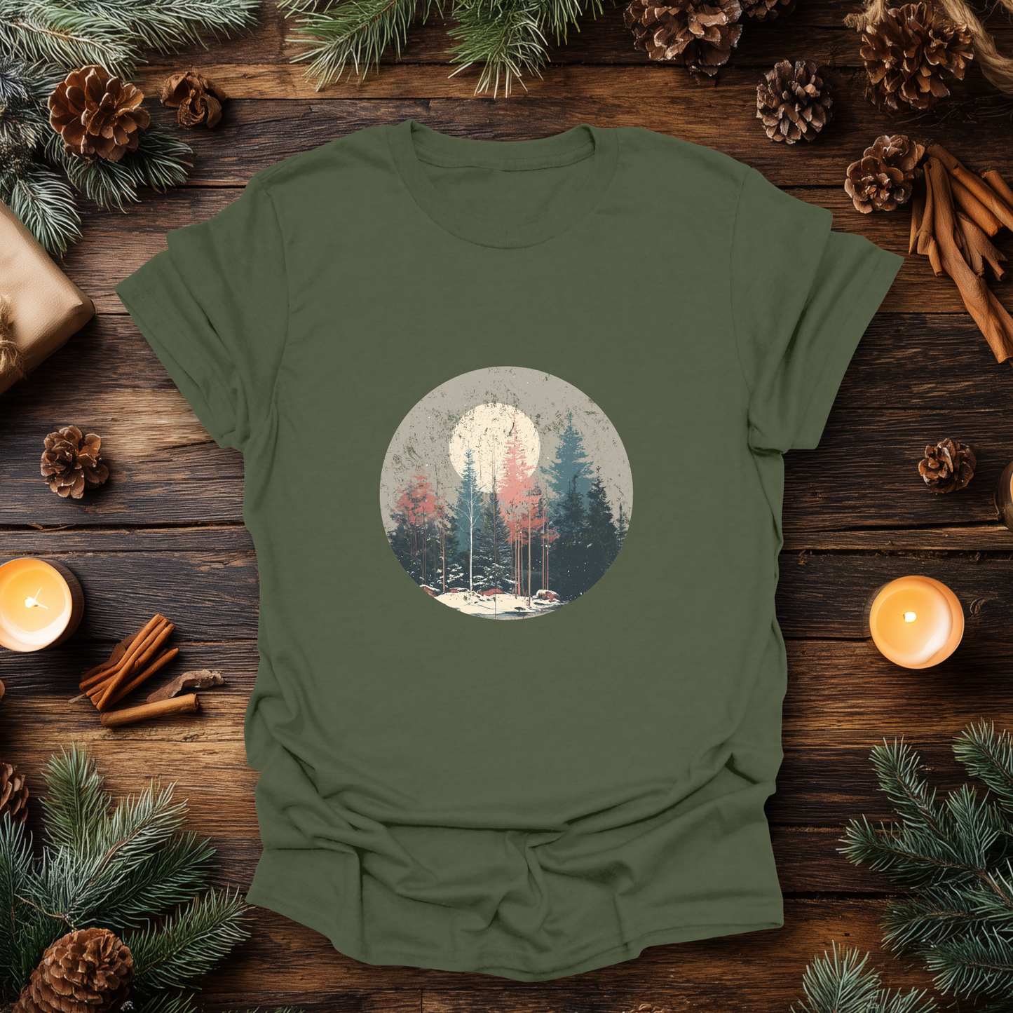 Vintage Winter Moon Forest T-Shirt