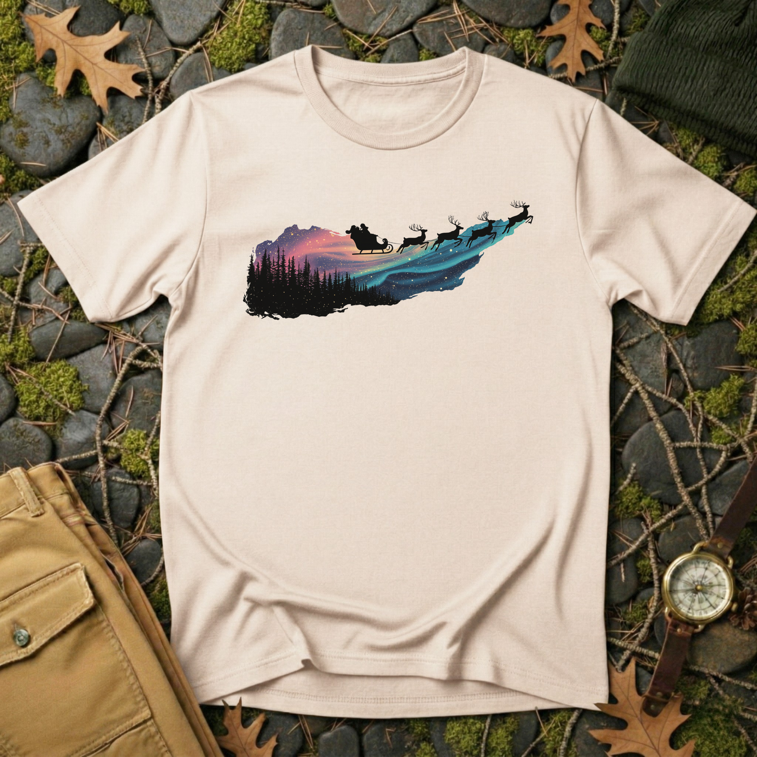 Silent Flight - Northern Lights Santa T-Shirt