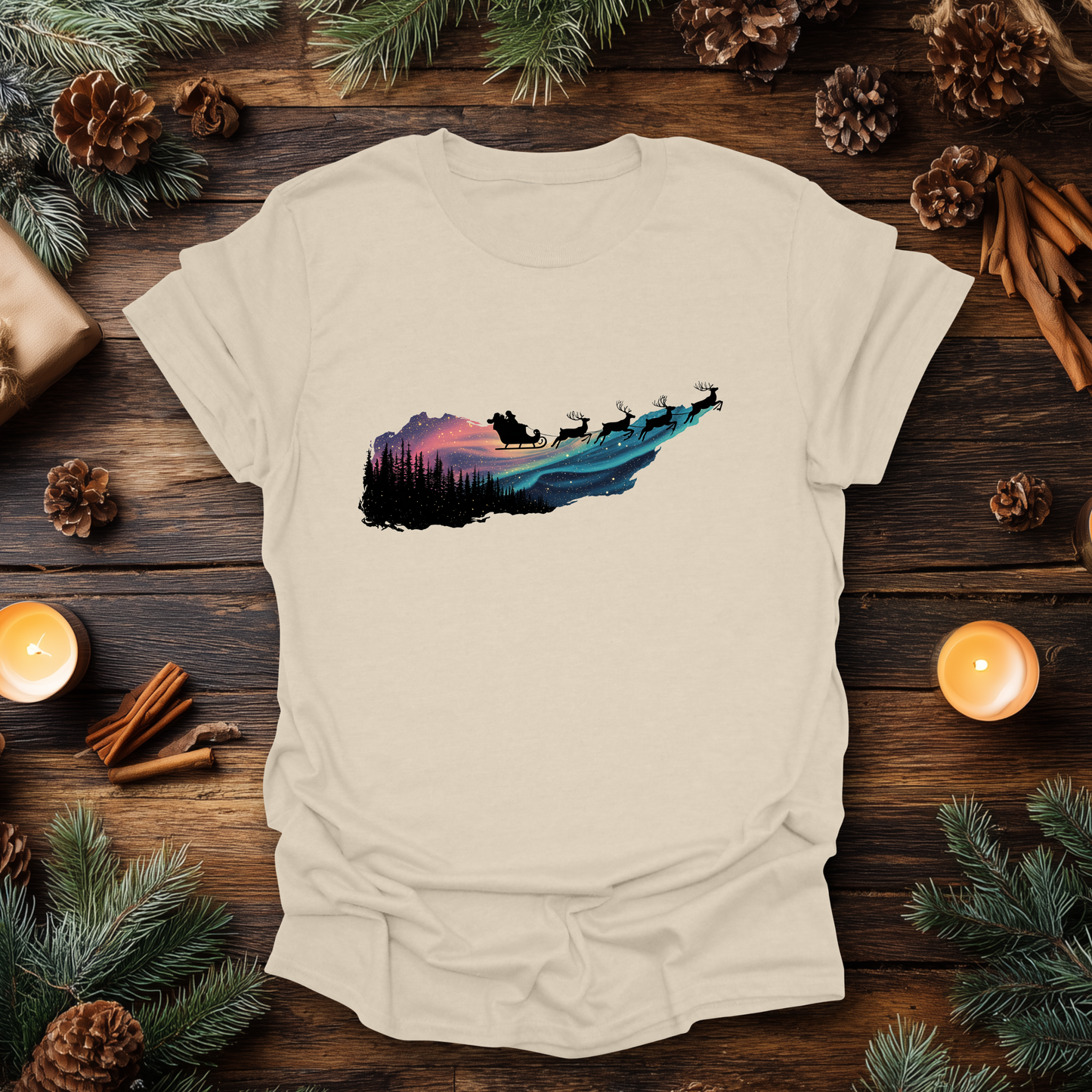 Silent Flight - Northern Lights Santa T-Shirt