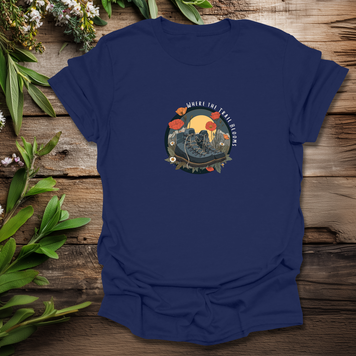 Trail Bloom Wanderer - Hiking Boots & Wildflower T-Shirt
