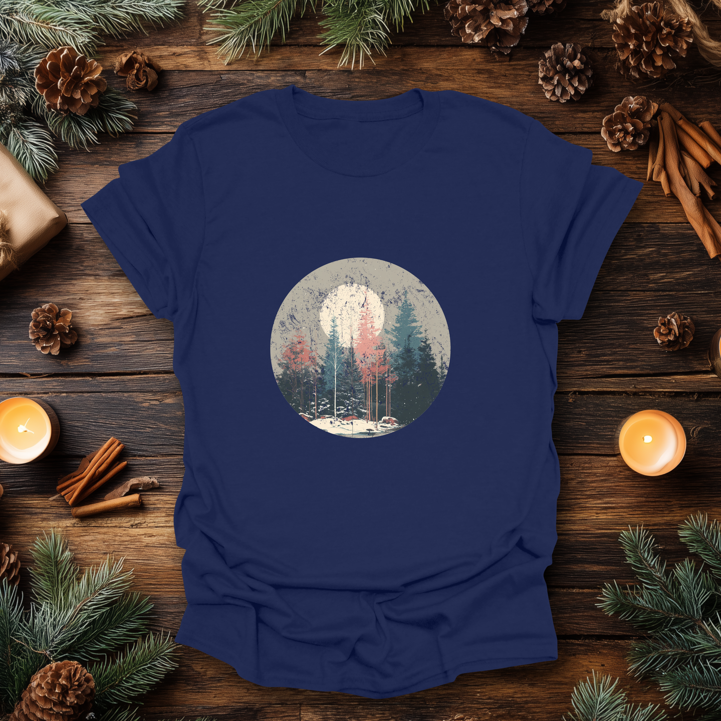 Vintage Winter Moon Forest T-Shirt