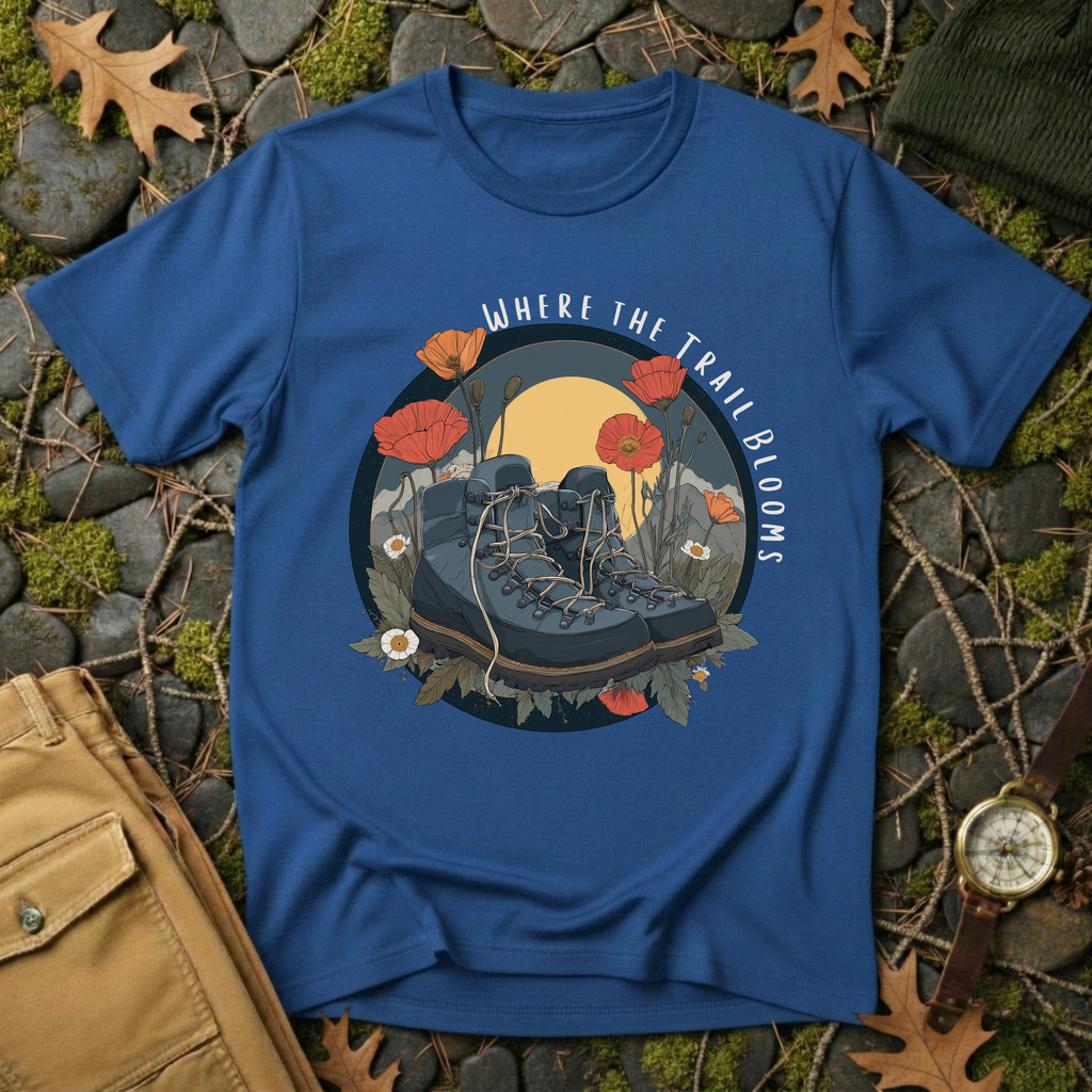 Trail Bloom Wanderer - Hiking Boots & Wildflower T-Shirt