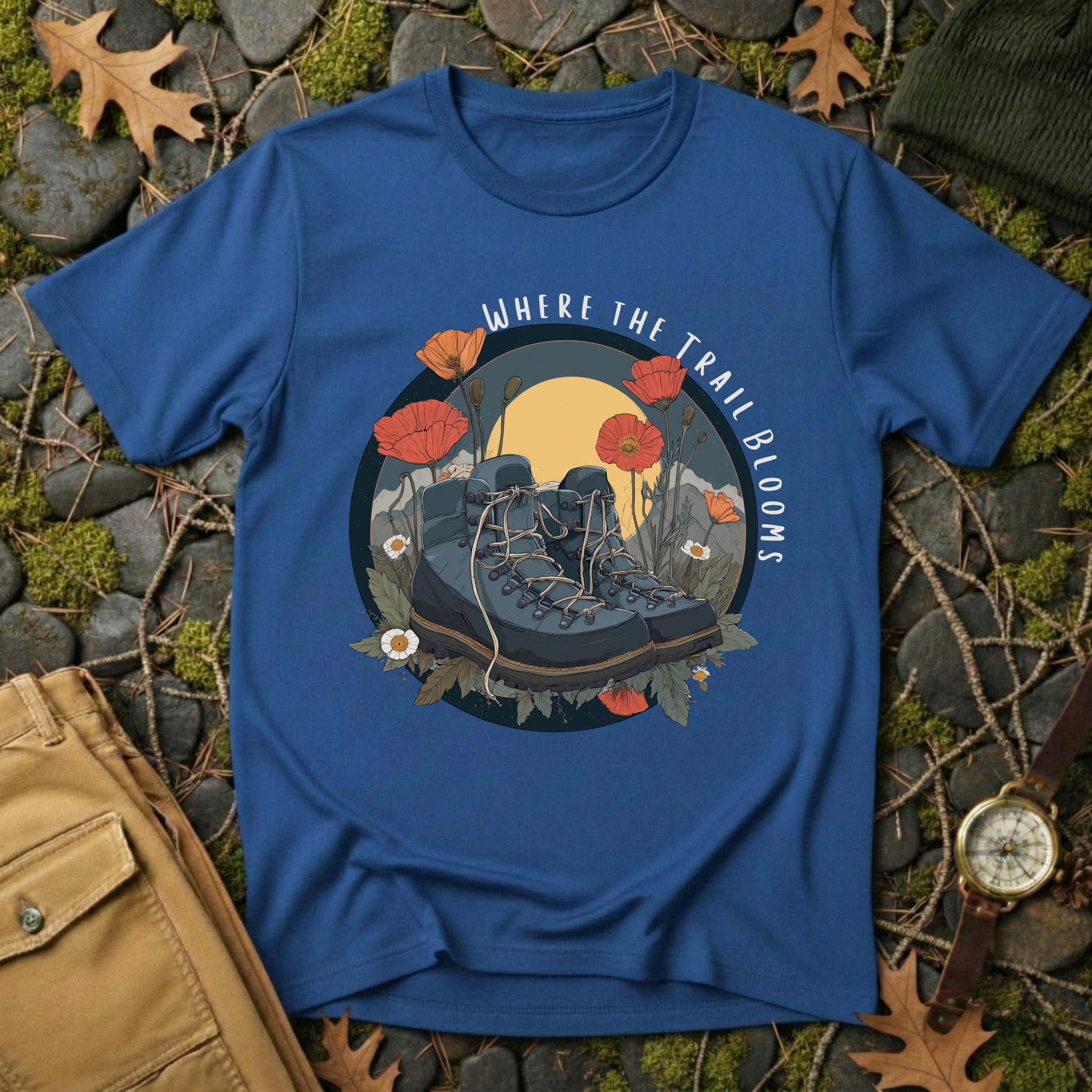 Trail Bloom Wanderer - Hiking Boots & Wildflower T-Shirt