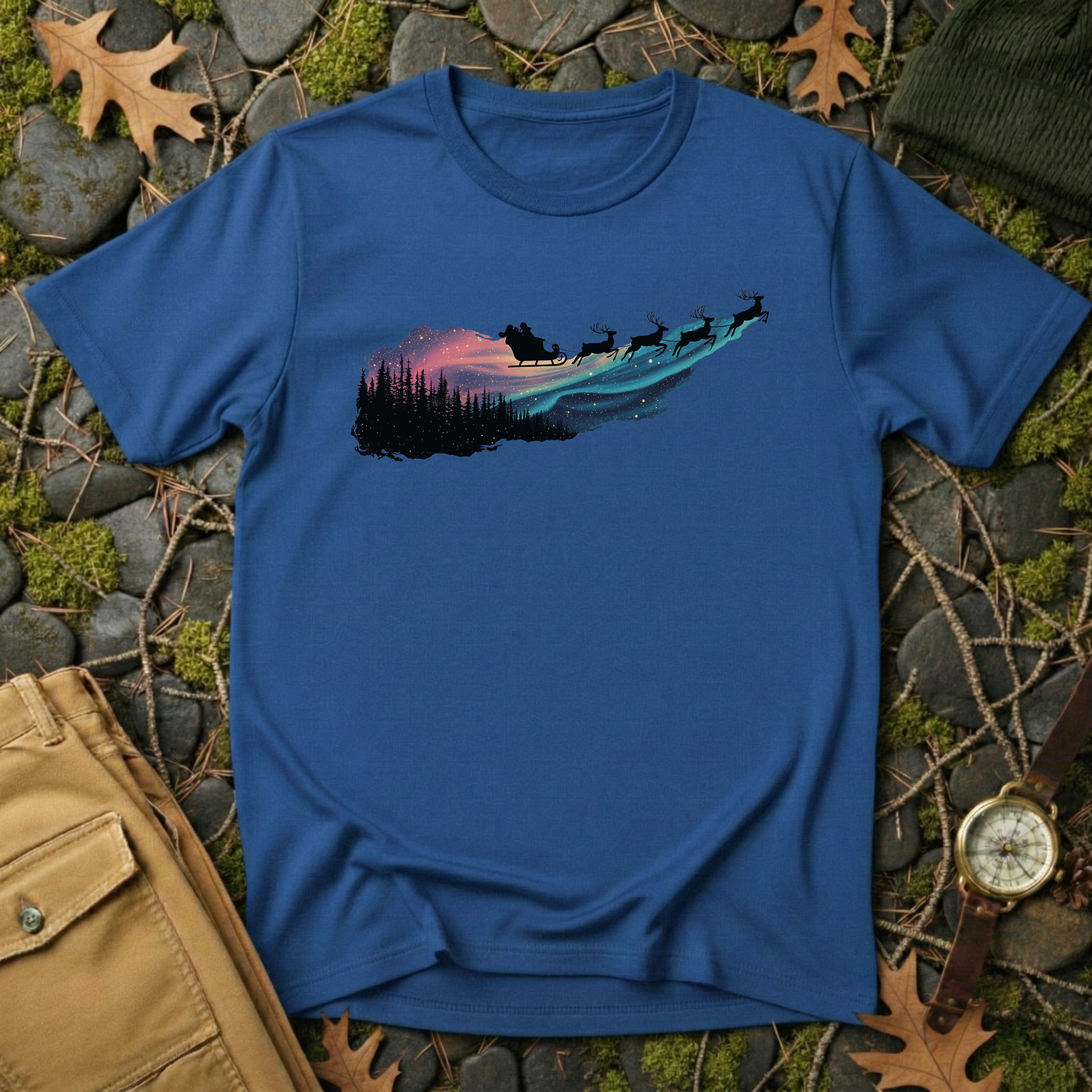 Silent Flight - Northern Lights Santa T-Shirt