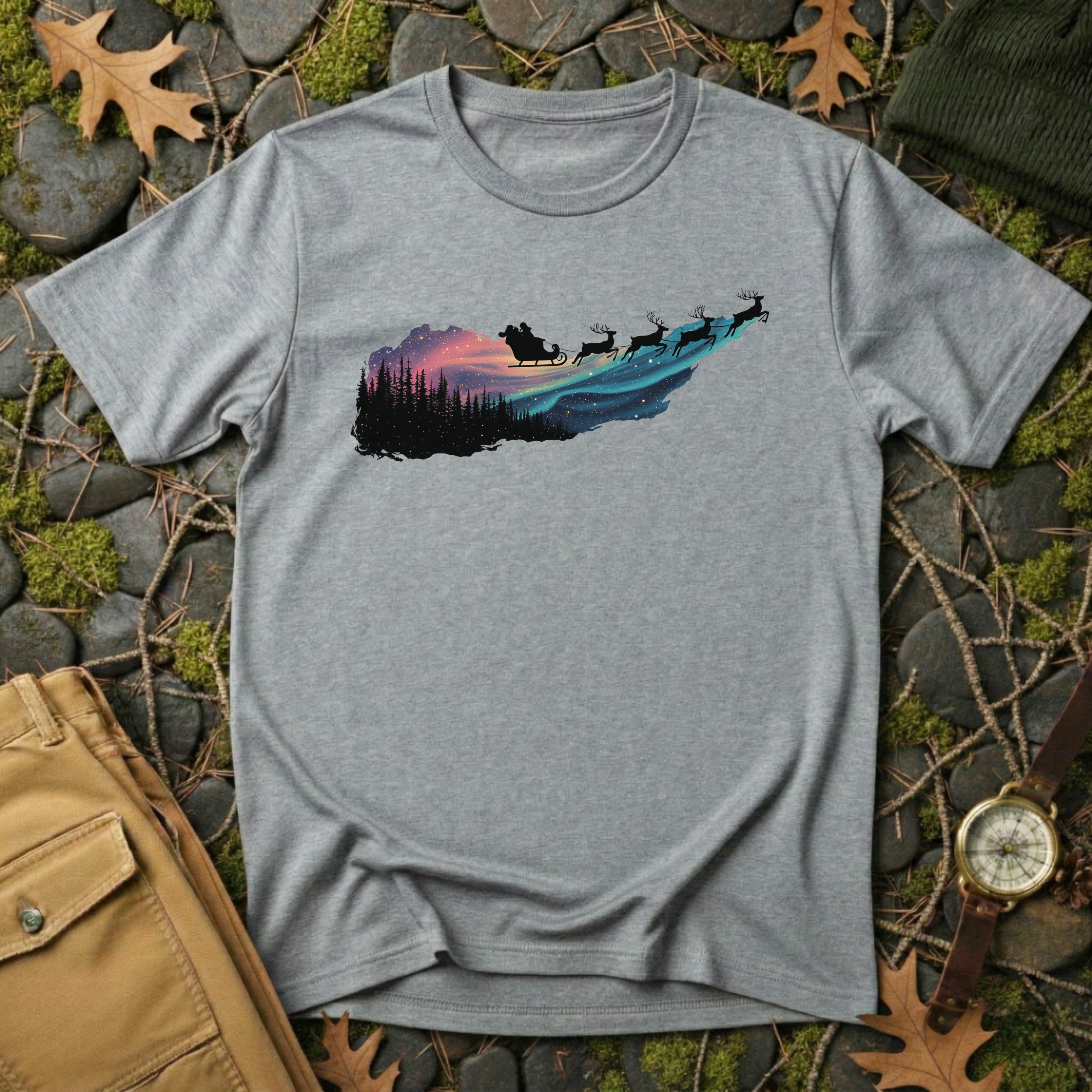 Silent Flight - Northern Lights Santa T-Shirt