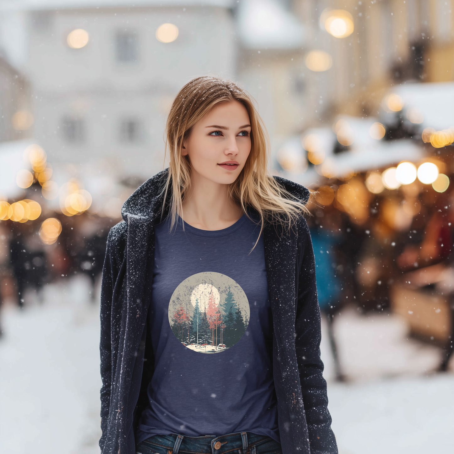 Vintage Winter Moon Forest T-Shirt