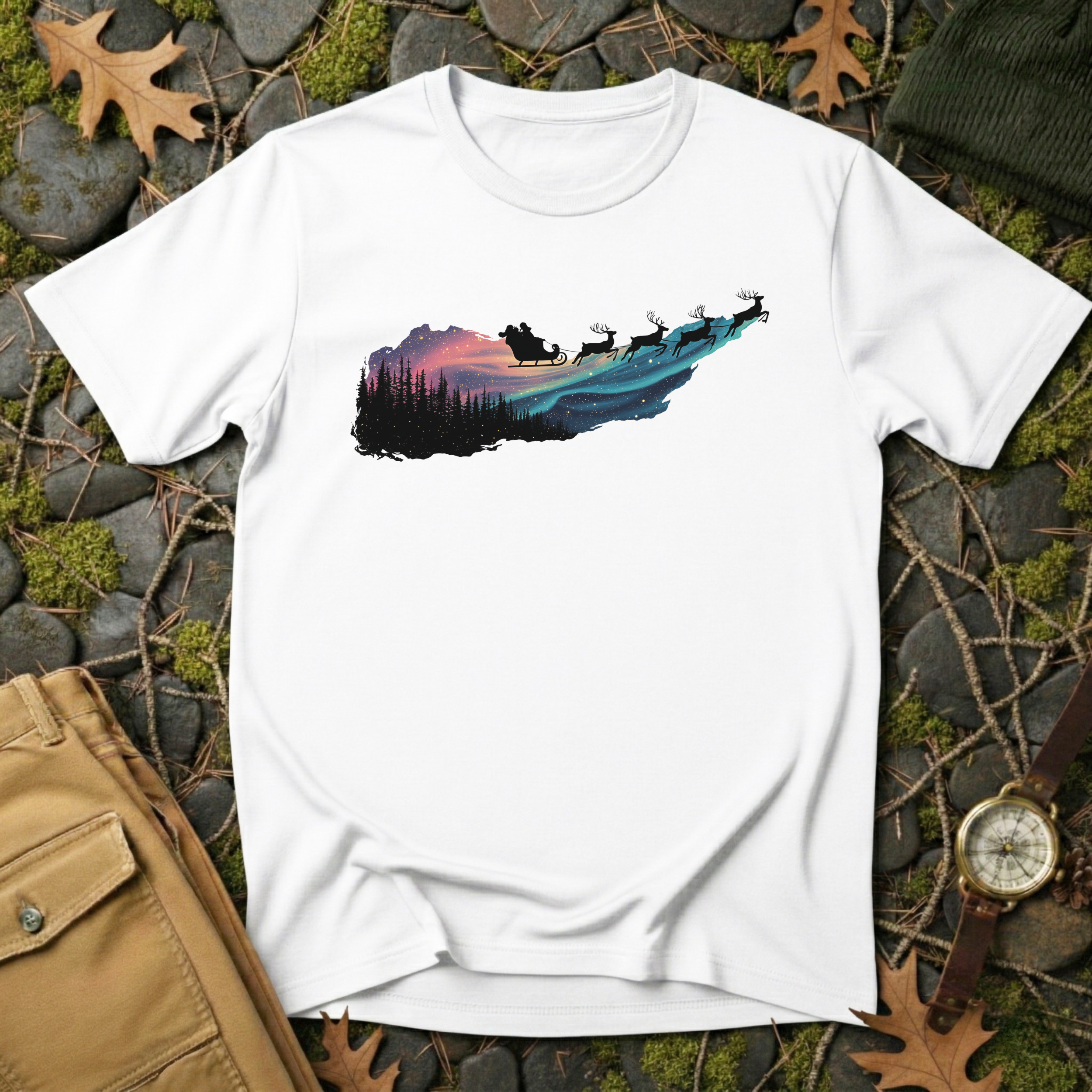 Silent Flight - Northern Lights Santa T-Shirt