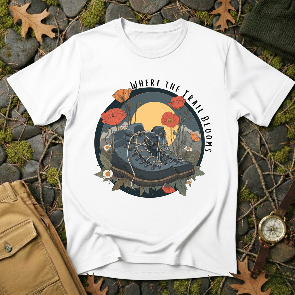 Trail Bloom Wanderer - Hiking Boots & Wildflower T-Shirt