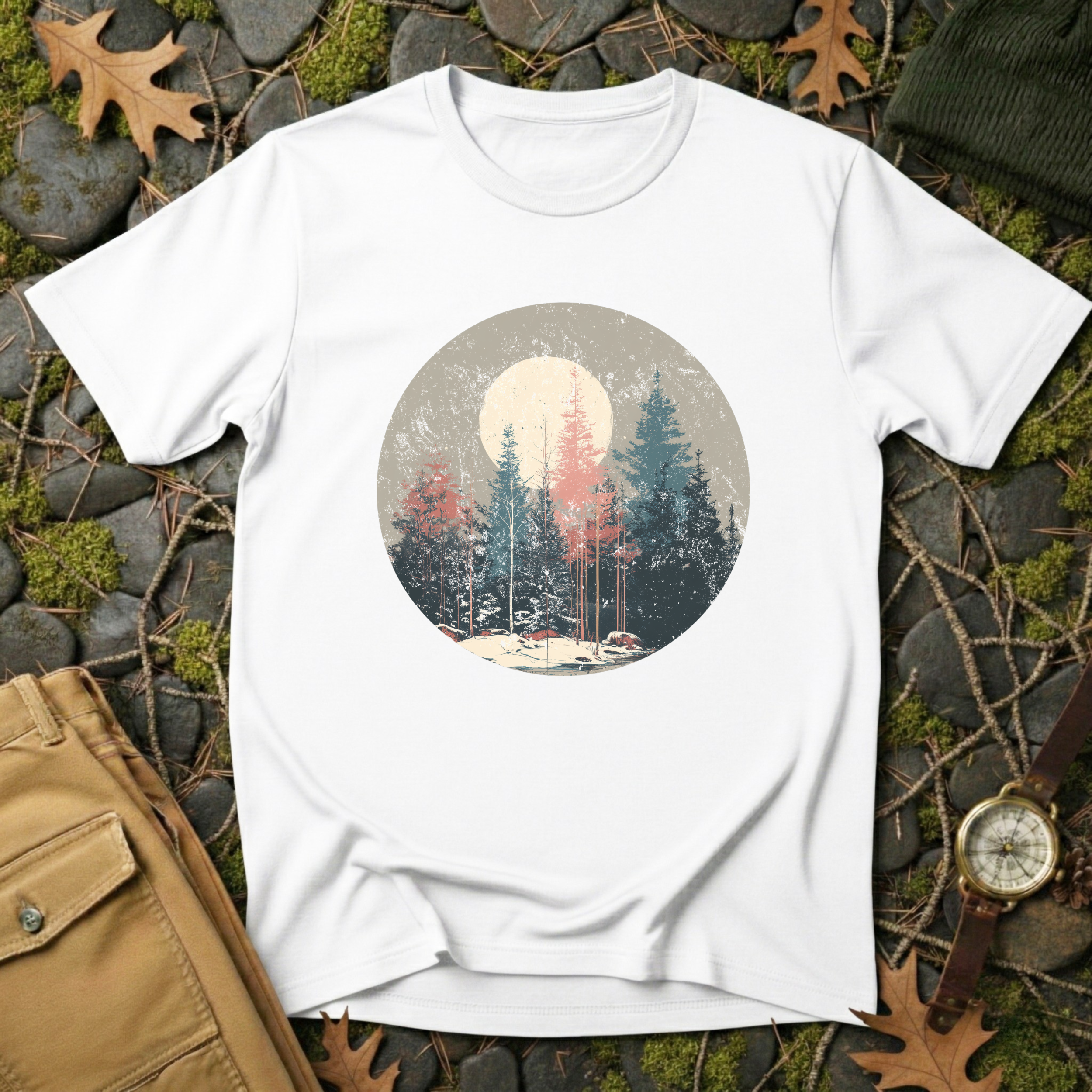 Vintage Winter Moon Forest T-Shirt